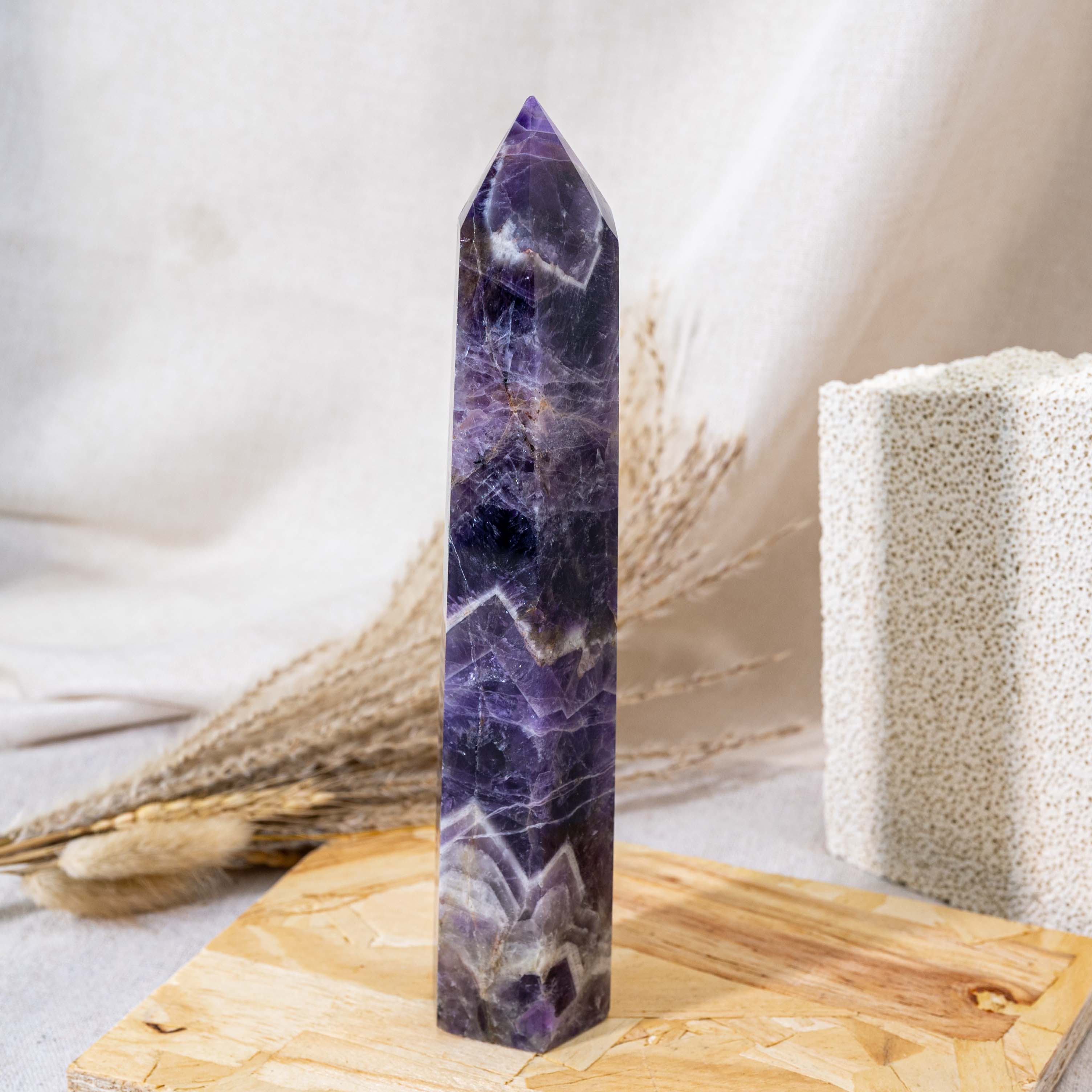 The calming energy of the Dream Amethyst Tower helps to reduce stress and anxiety, fostering a sense of tranquility and well-being