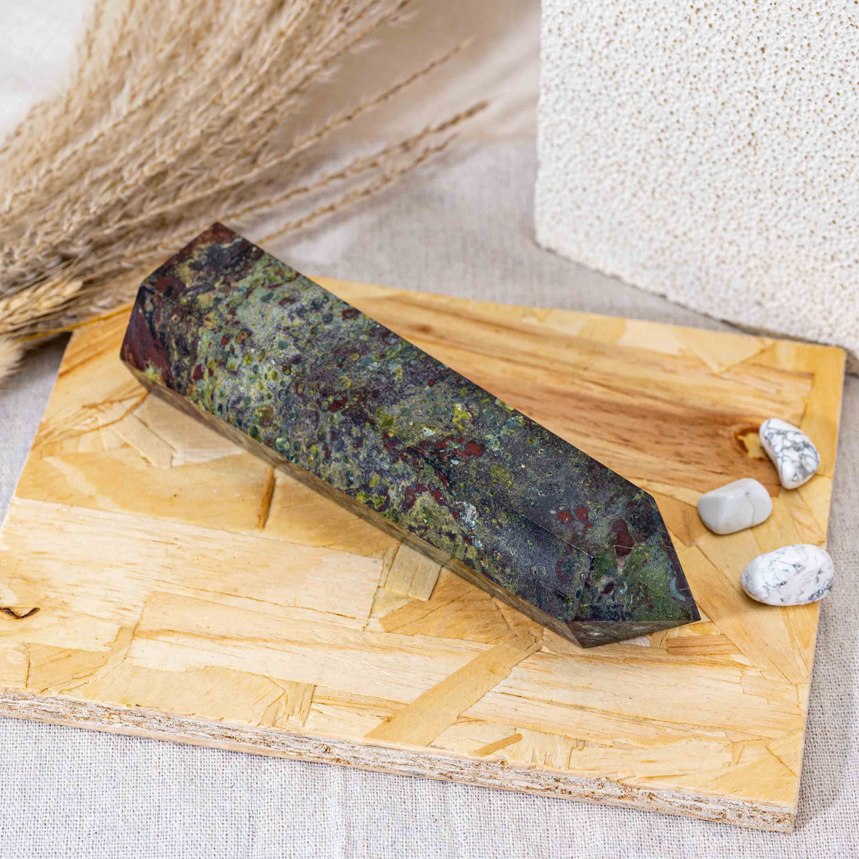 Dragon Blood Stone Tower is celebrated for its ability to support the immune system and aid in detoxification