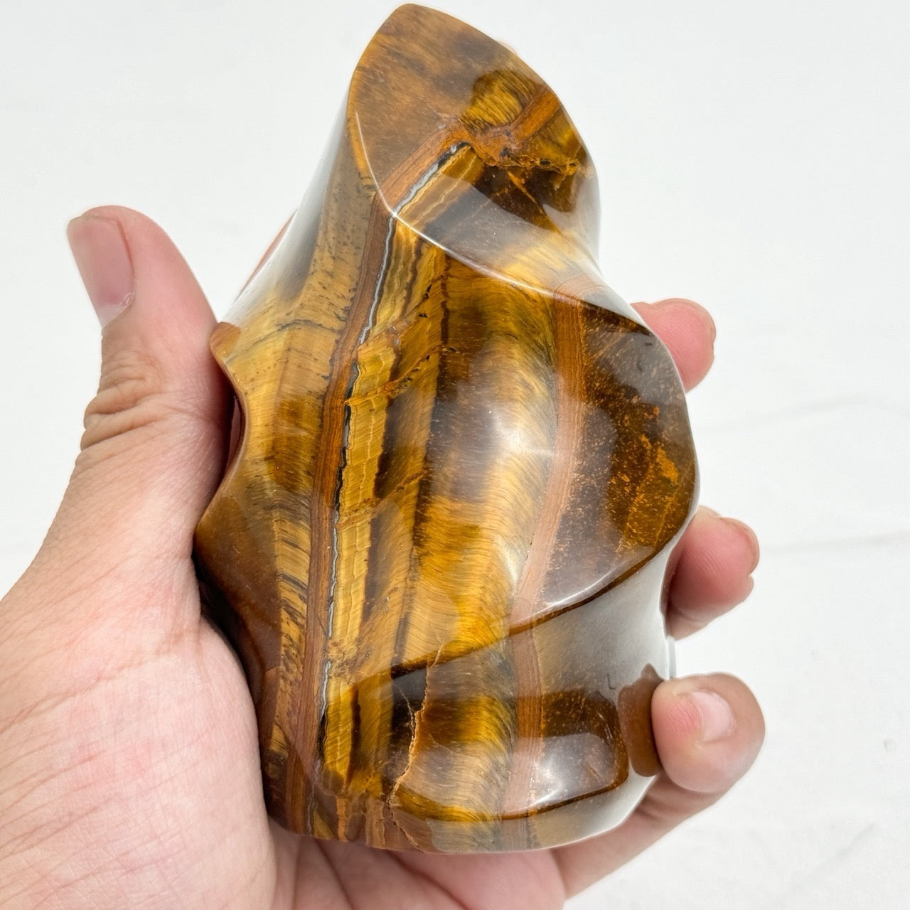 Smooth Tiger Eye Stone Flame Palm Stone for meditation