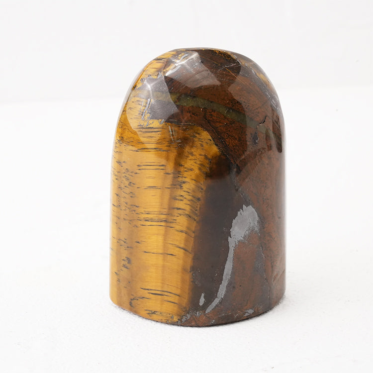 High-resolution image of tiger eye freeform showing intricate natural patterns and glossy finish.