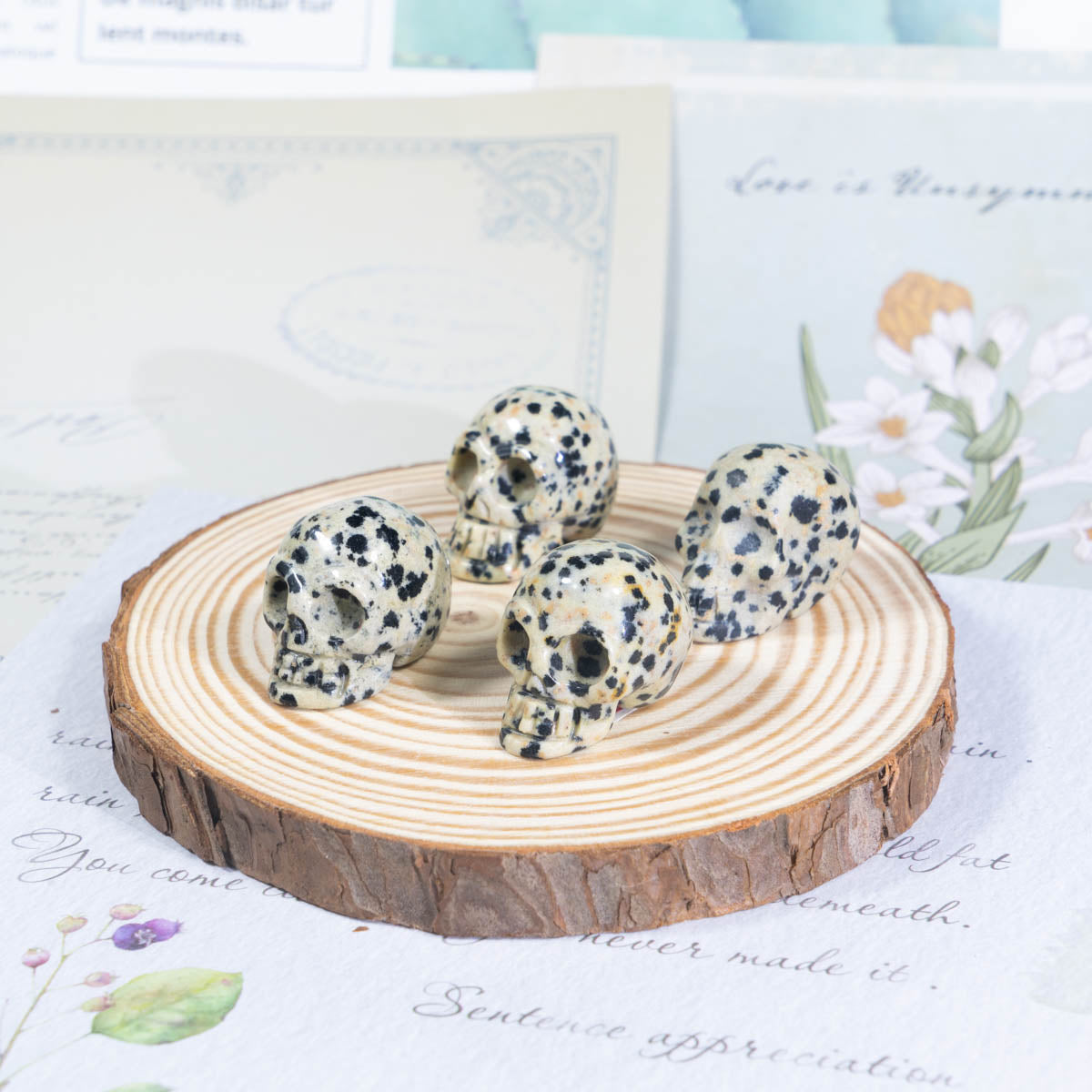 1-Inch Dalmatian Jasper Skull In Bulk