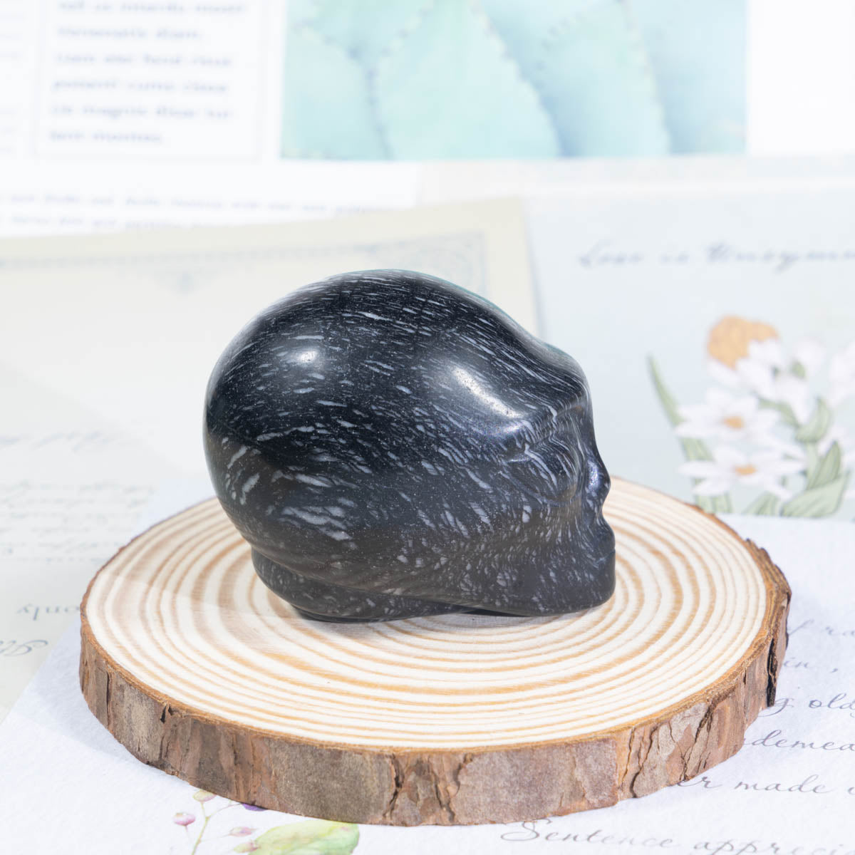 2-Inch Black Net Stone Alien Skull In Bulk