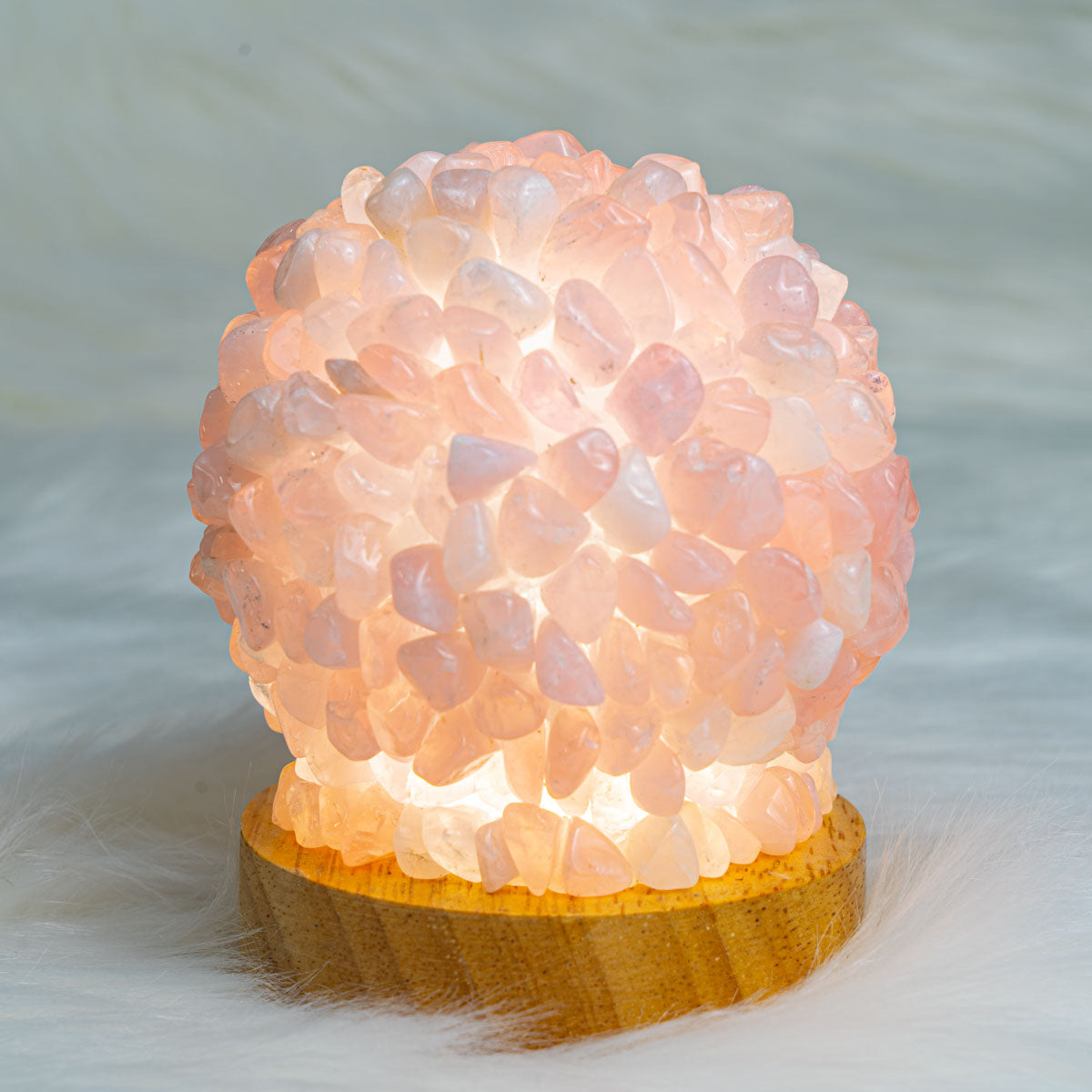 Rose Quartz Chips Round Lamp In Bulk
