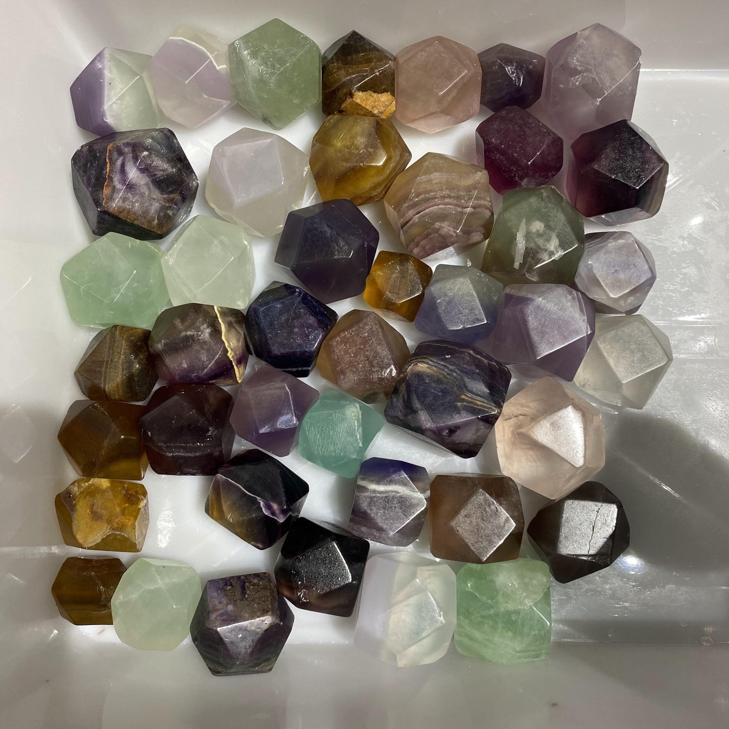 Fluorite Polyhedron Tumbled Stones In Bulk