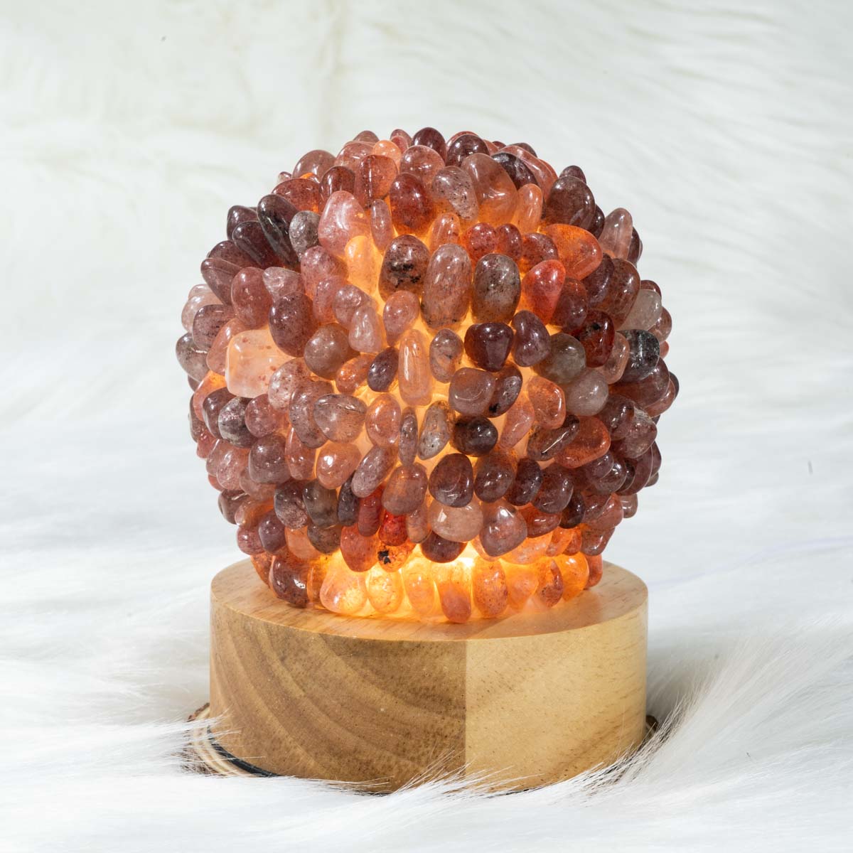 Strawberry Quartz Chips Round Lamp In Bulk