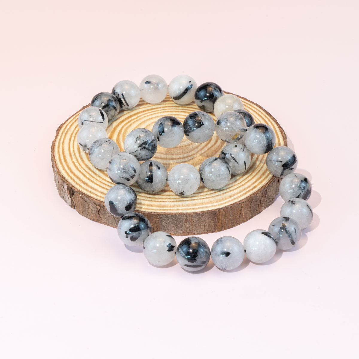 12mm Beaded Natural Black Tourmaline Quartz Bracelet Wholesale