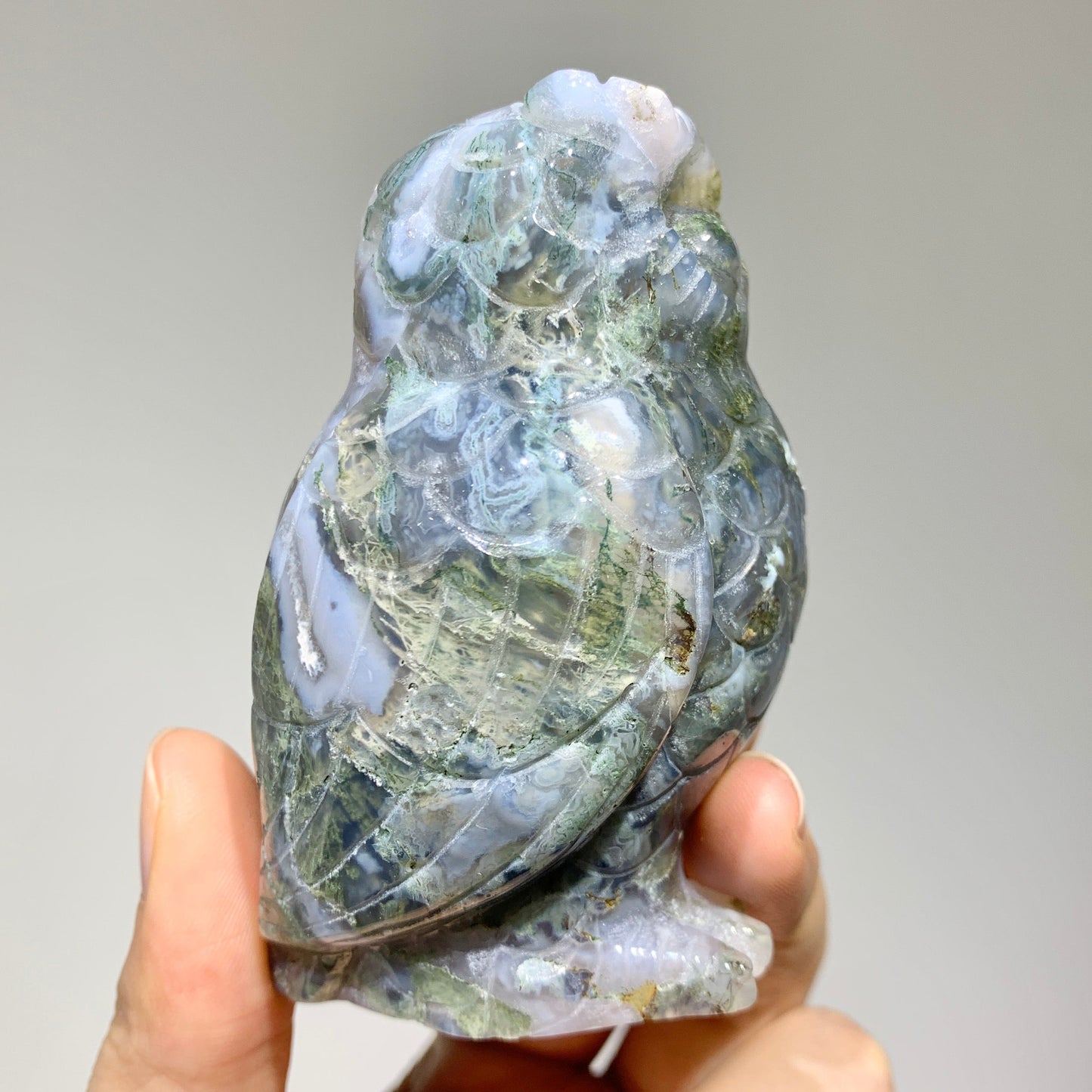 Moss Agate Owl With Druzy