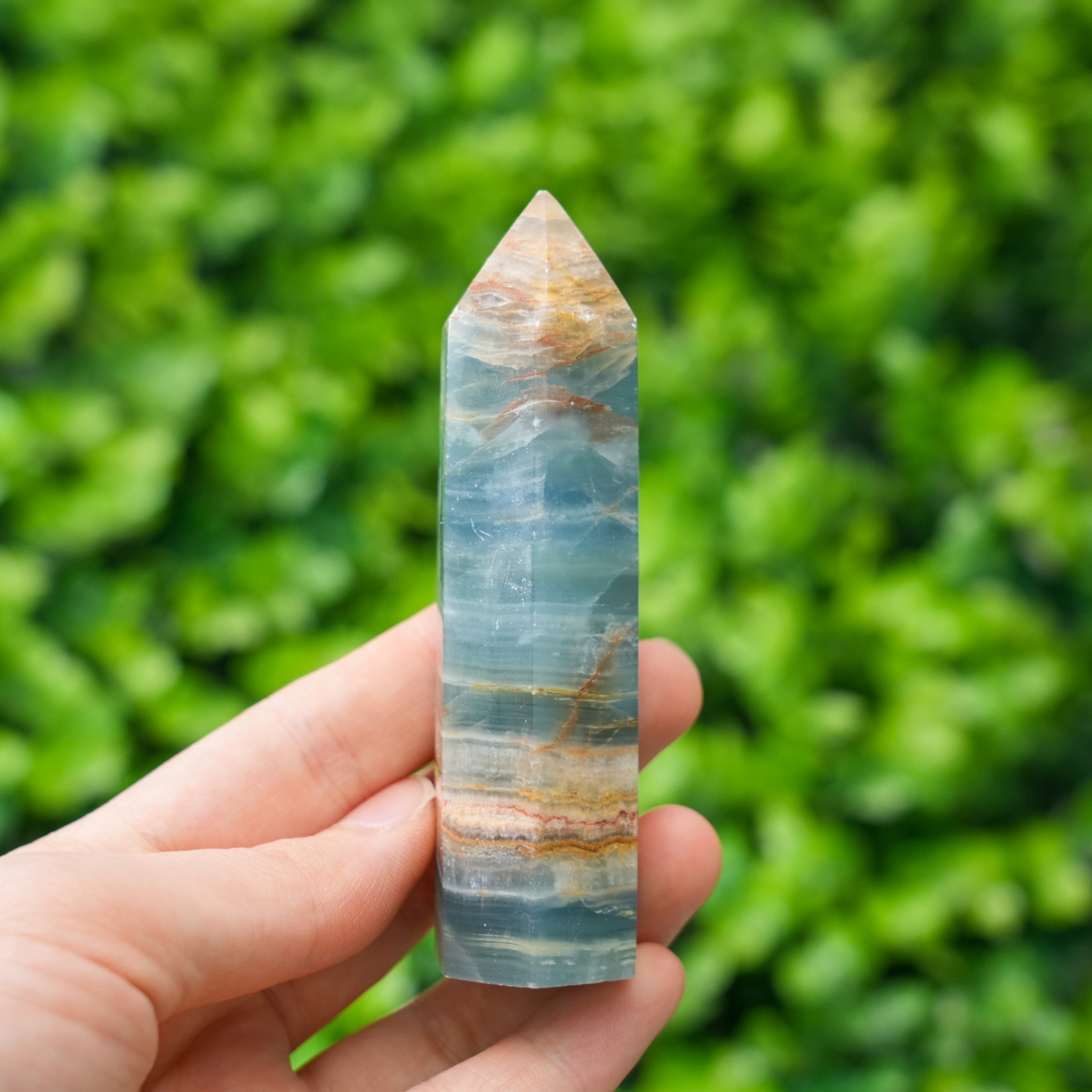 Natural Blue Onyx Single Point Crystal High Clarity Energy Wand for Alignment & Focus