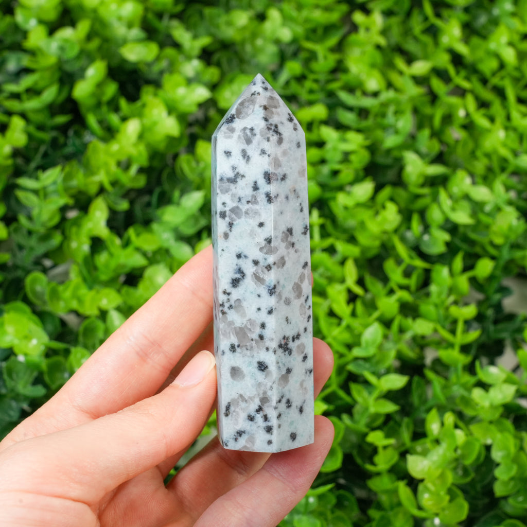 Kiwi Jasper Crystal Point Tower, Polished Sesame Jasper Obelisk for Energy Healing & Home Decor
