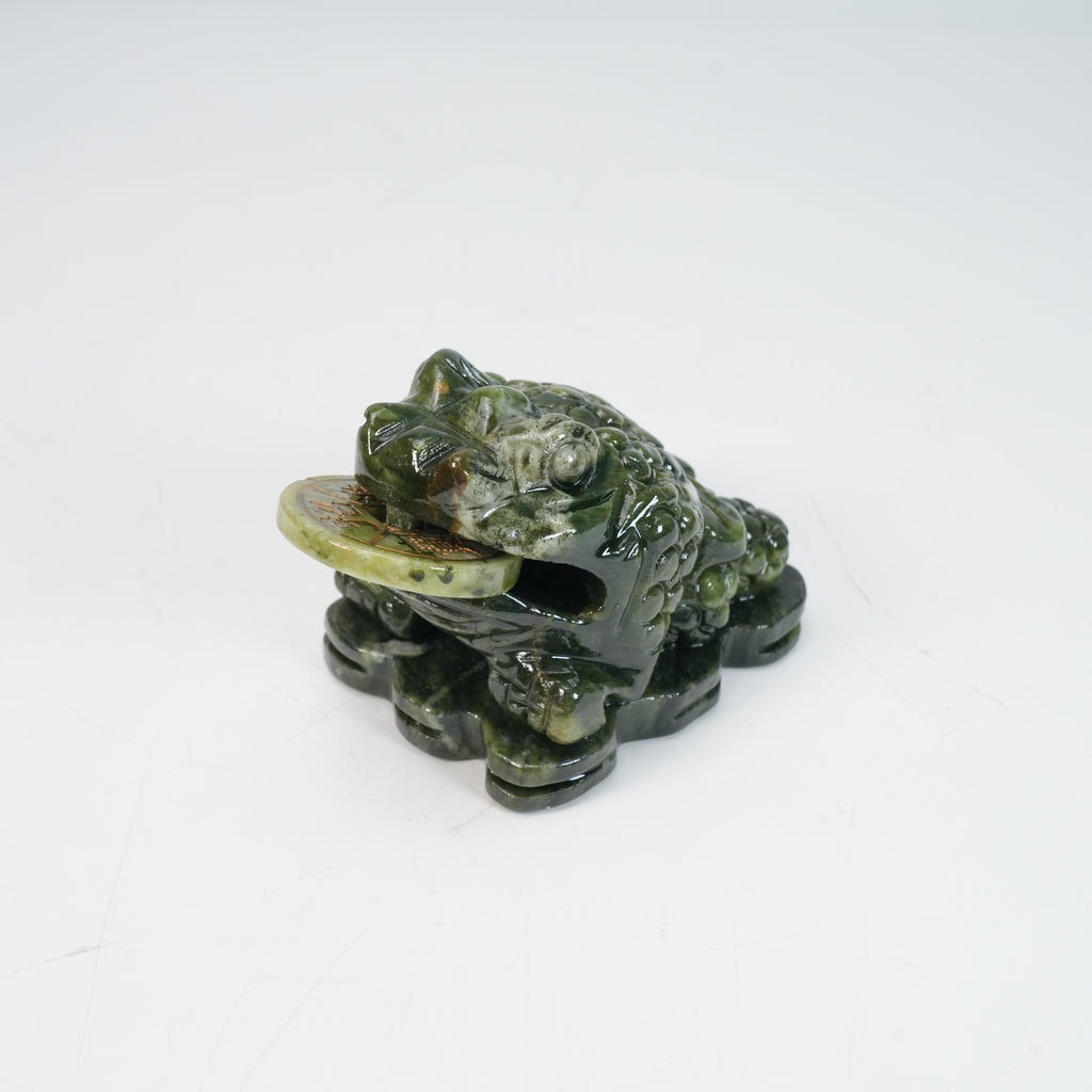 Natural Green Jade Money Frog Statue - Feng Shui Chan Chu for Wealth & Prosperity, 4.3" Hand-Carved Crystal Toad Figurine for Home Office Luck