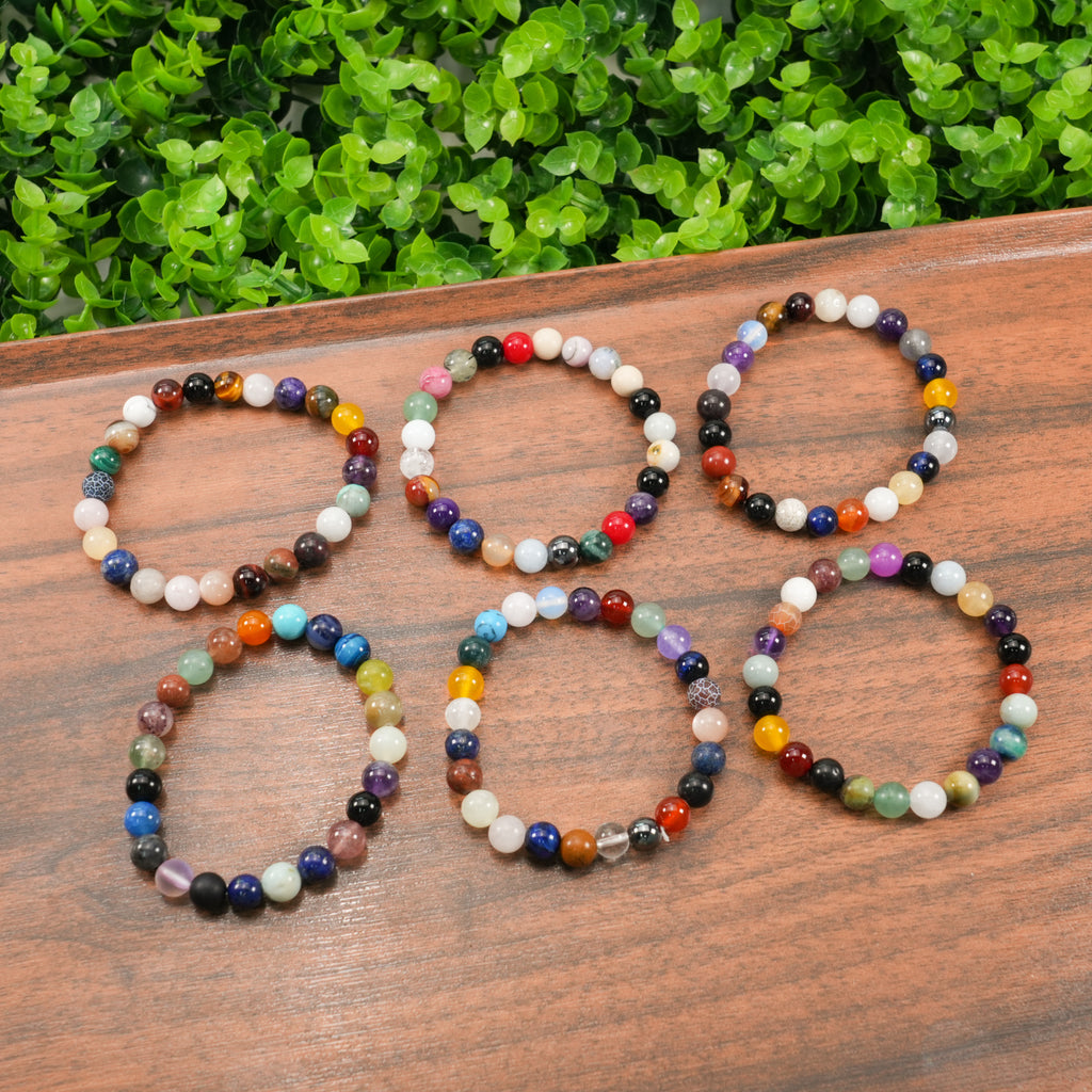 Natural Mixed Stone Beaded Bracelet, Handmade Crystal Bracelet for Women & Men