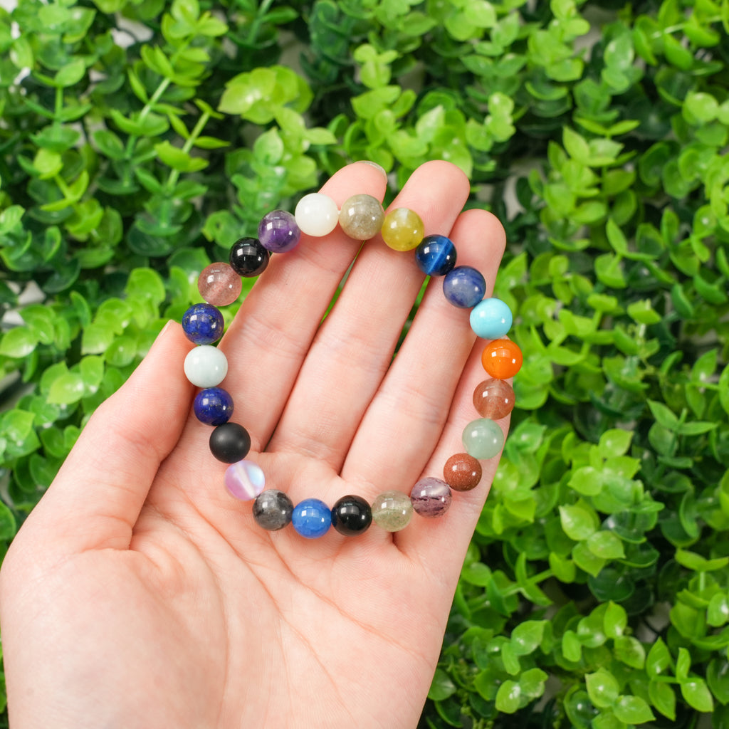 Natural Mixed Stone Beaded Bracelet, Handmade Crystal Bracelet for Women & Men