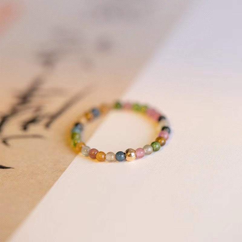 Natural Rainbow Tourmaline Adjustable Ring