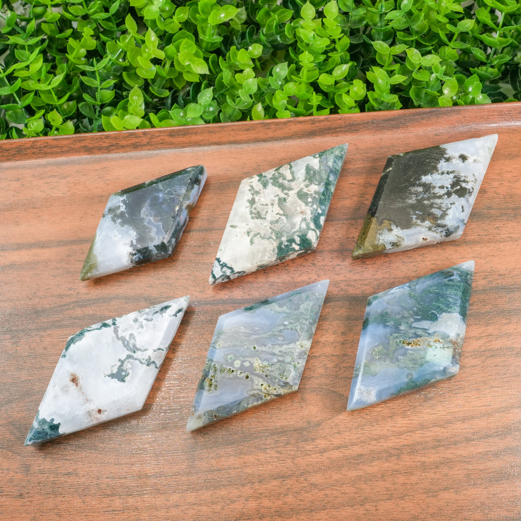 Moss Agate Diamond Crystal Carving | Polished Rhombus Crystal Point for Grounding Energy, Meditation & Boho Home Decor | Unique Spiritual Gift