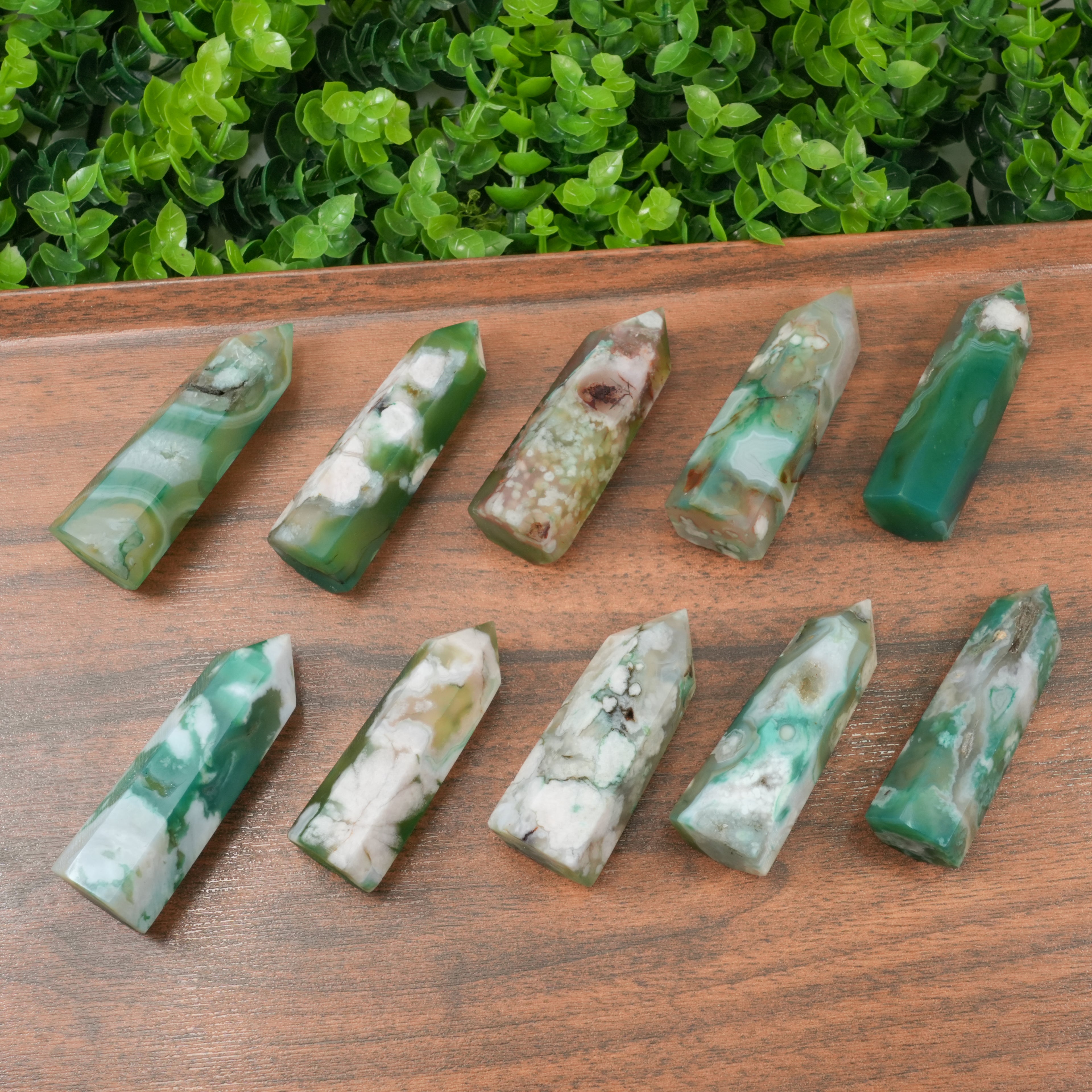 Green Flower Agate Crystal Point Tower, Natural Flower Agate Obelisk for Home Decor & Energy Healing
