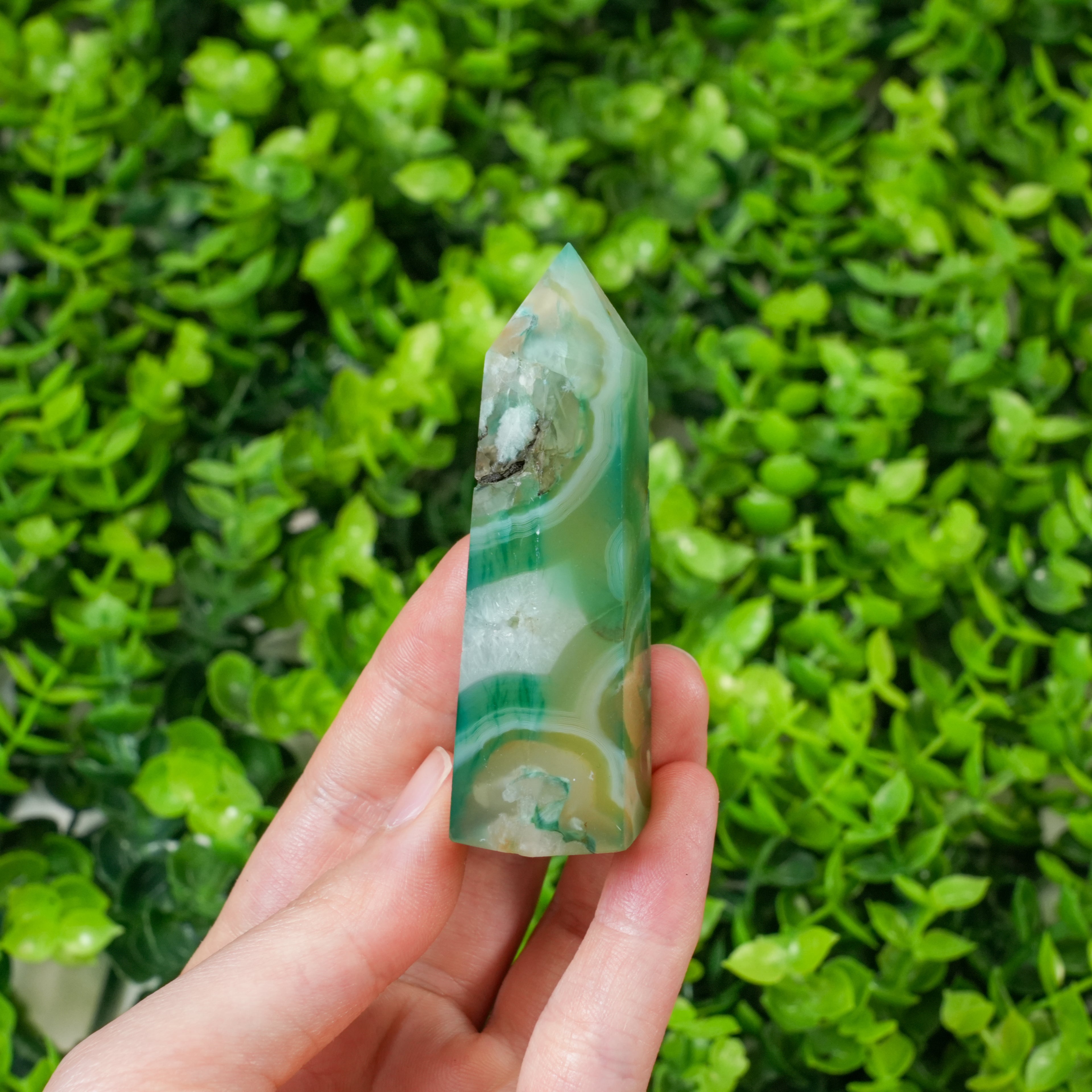 Green Flower Agate Crystal Point Tower, Natural Flower Agate Obelisk for Home Decor & Energy Healing