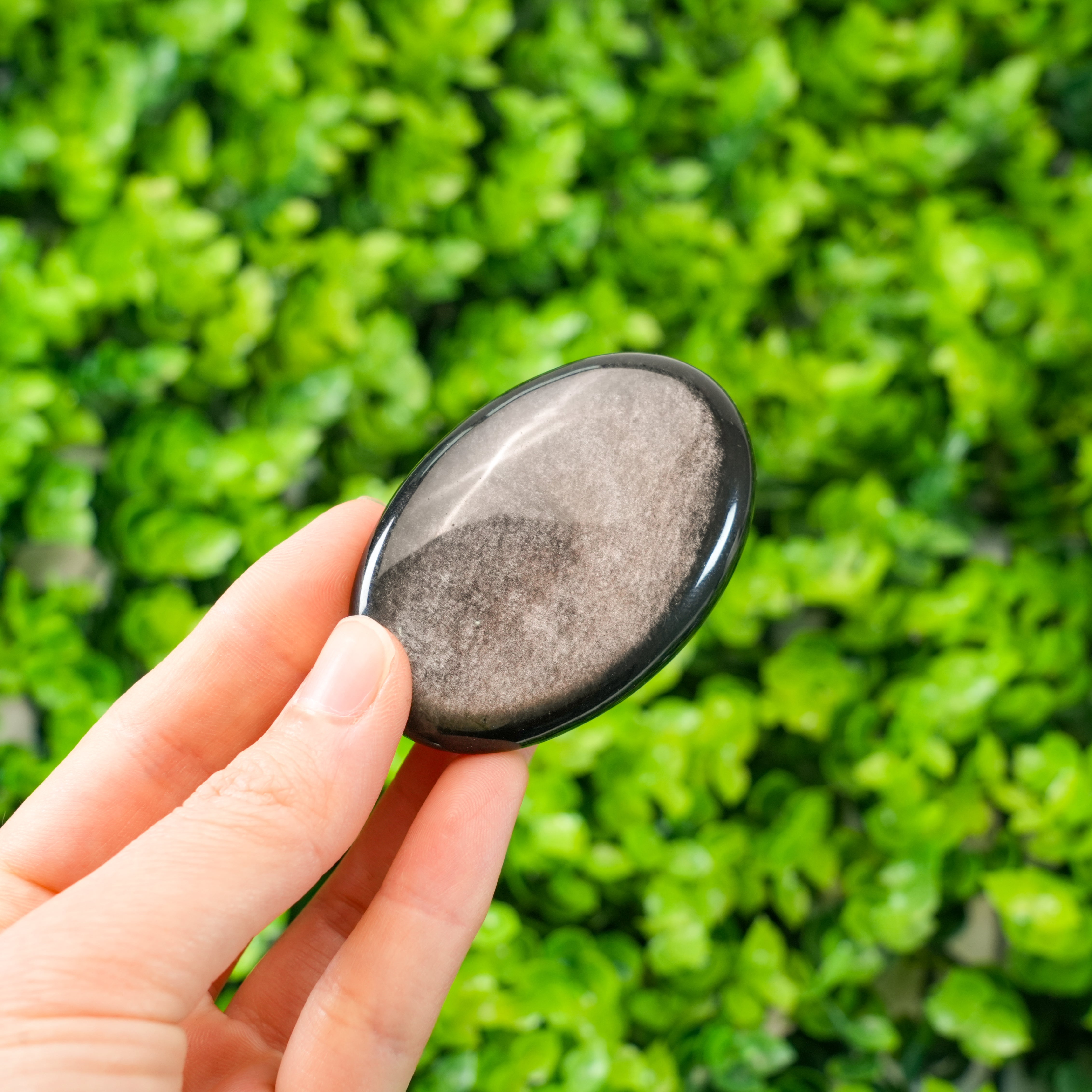 Silver Obsidian Palm Stone | Healing Crystal for Protection & Grounding