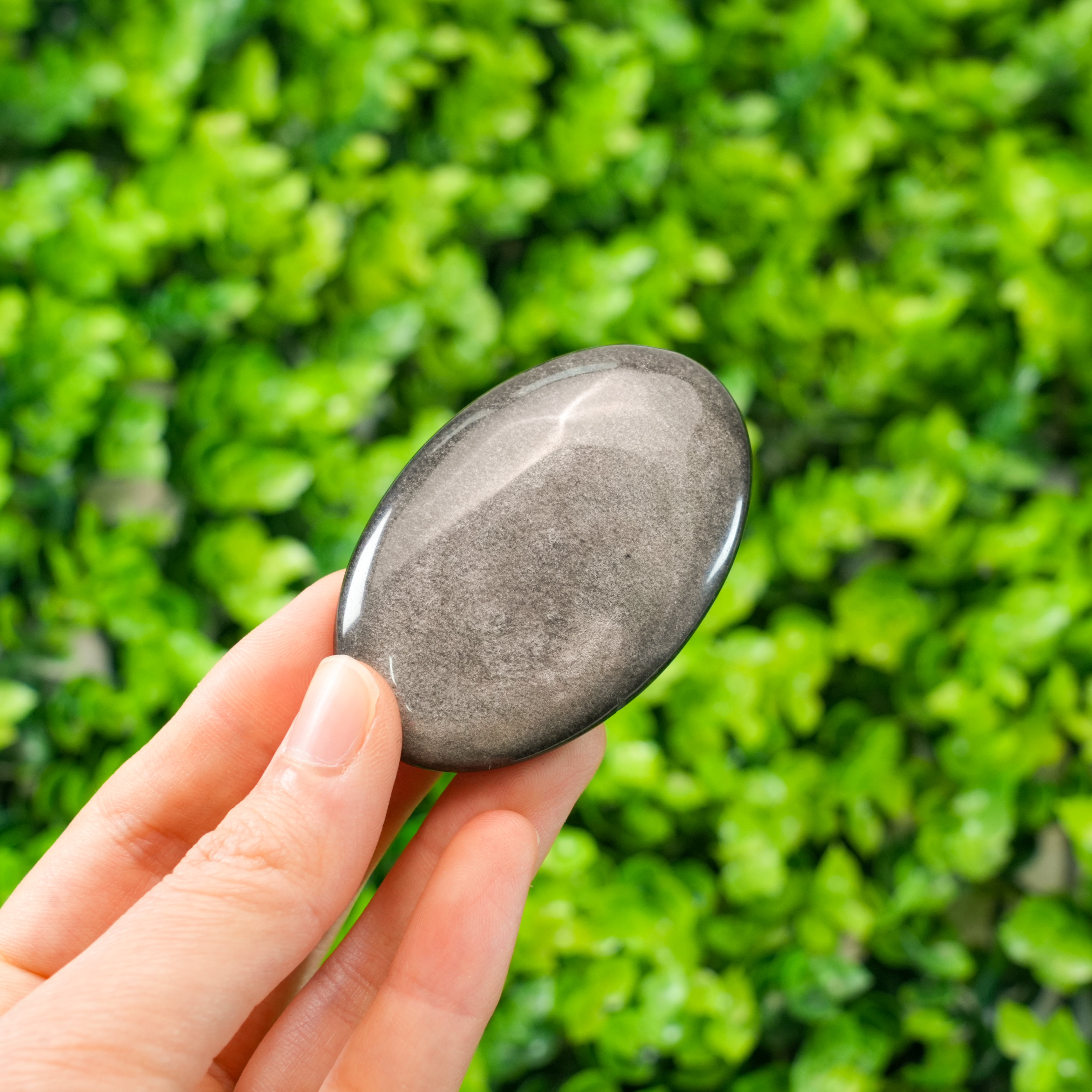 Silver Obsidian Palm Stone | Healing Crystal for Protection & Grounding