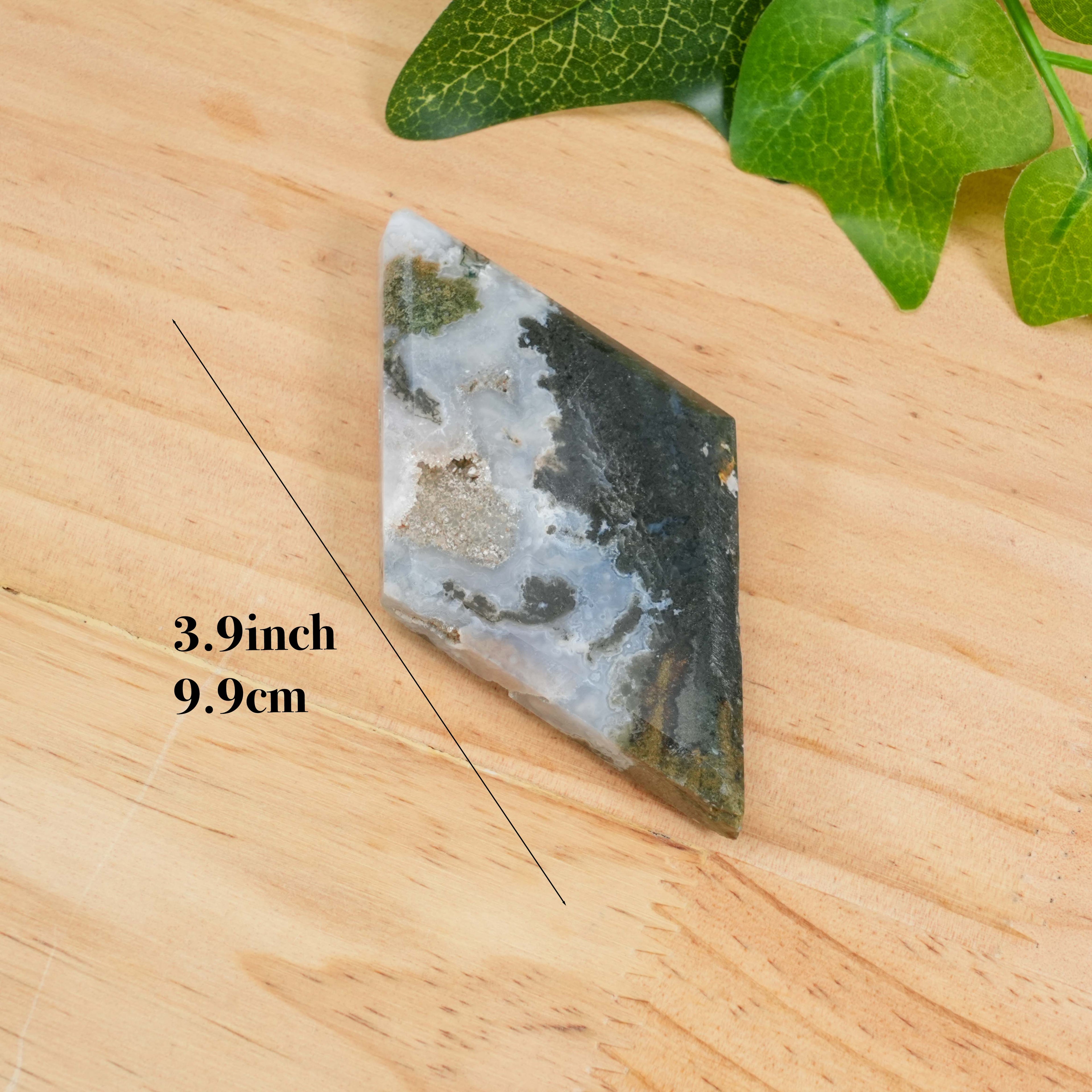 Moss Agate Diamond Crystal Carving | Polished Rhombus Crystal Point for Grounding Energy, Meditation & Boho Home Decor | Unique Spiritual Gift