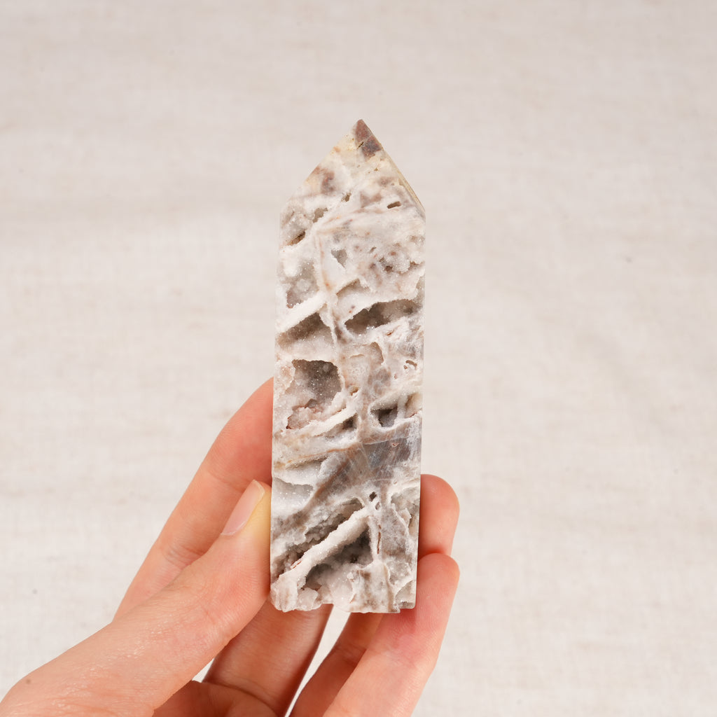 Natural Sphalerite Druzy Obelisk Tower | Raw Crystal Druzy Point Wand for Home Decor & Crystal Healing