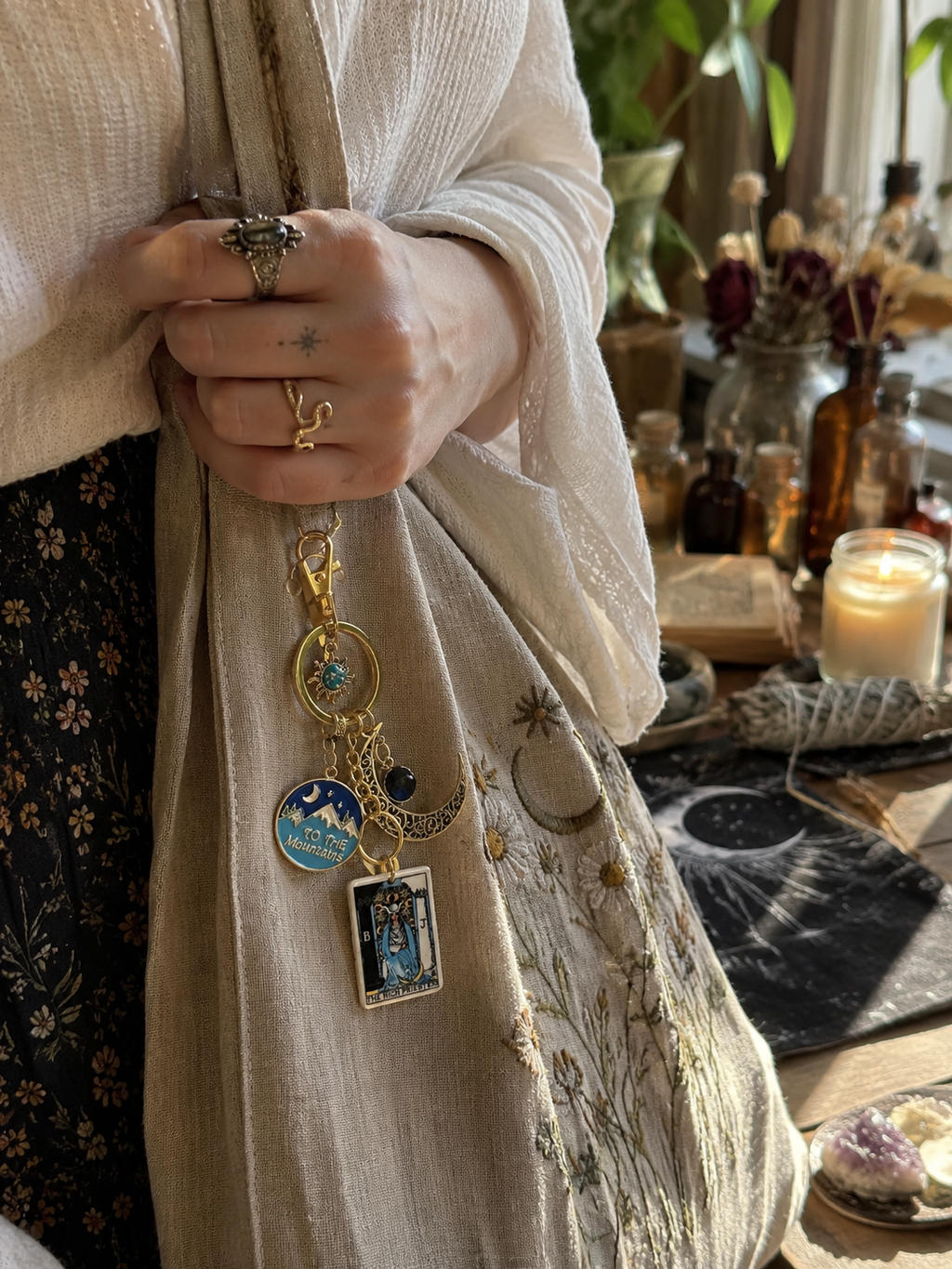 Tarot Crystal Keychain - The Lovers / The Empress / The High Priestess - Rose Quartz Love Charm