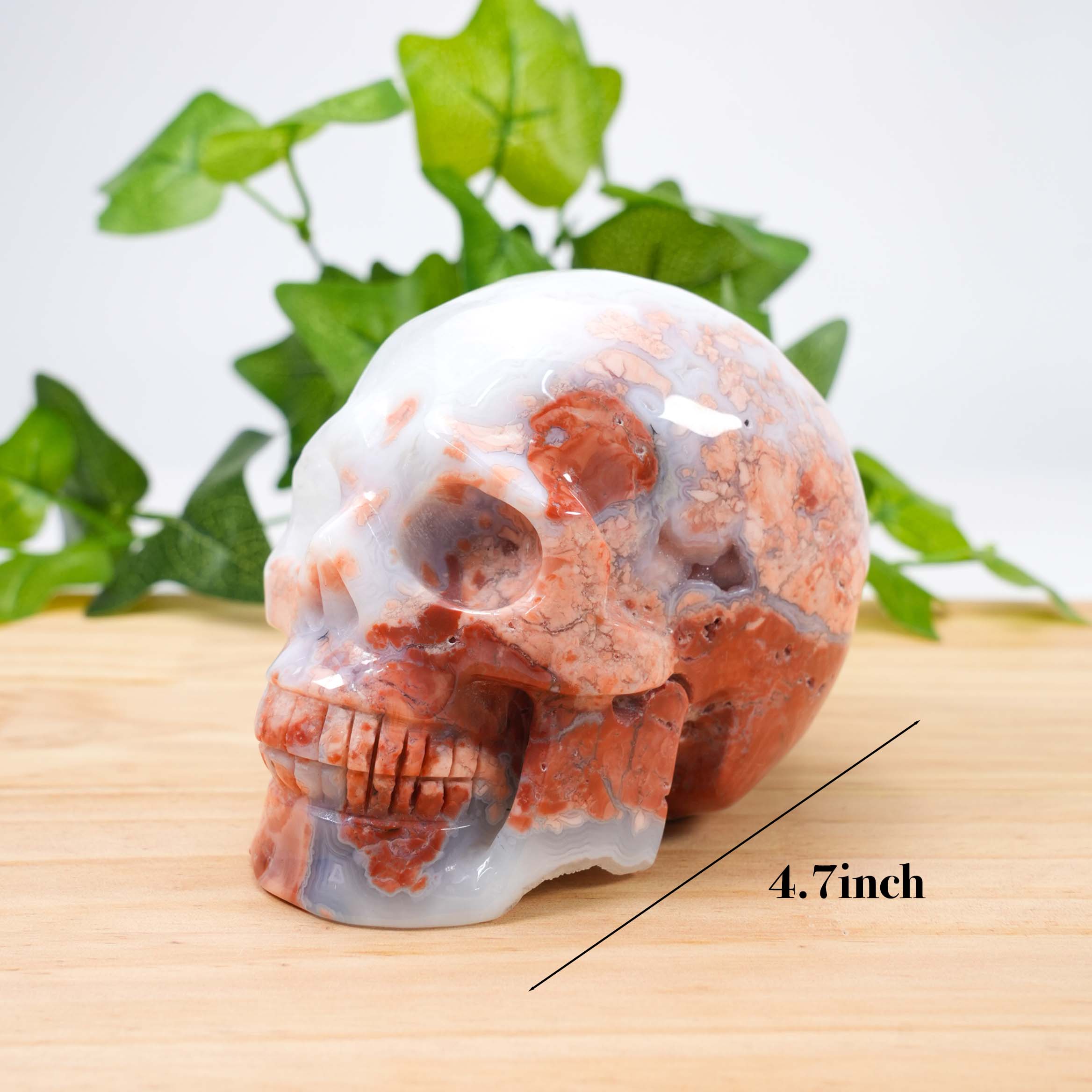 Hand-Carved Flower Agate Skull Large Natural Pink Flower Agate Crystal Sculpture, Healing Stone Skull for Feminine Energy, Aesthetic Home Decor, Unique Spiritual Gift