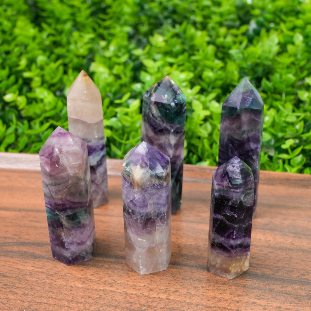 Rainbow Fluorite Crystal Point Tower | Polished Fluorite Wand for Healing & Home Decor