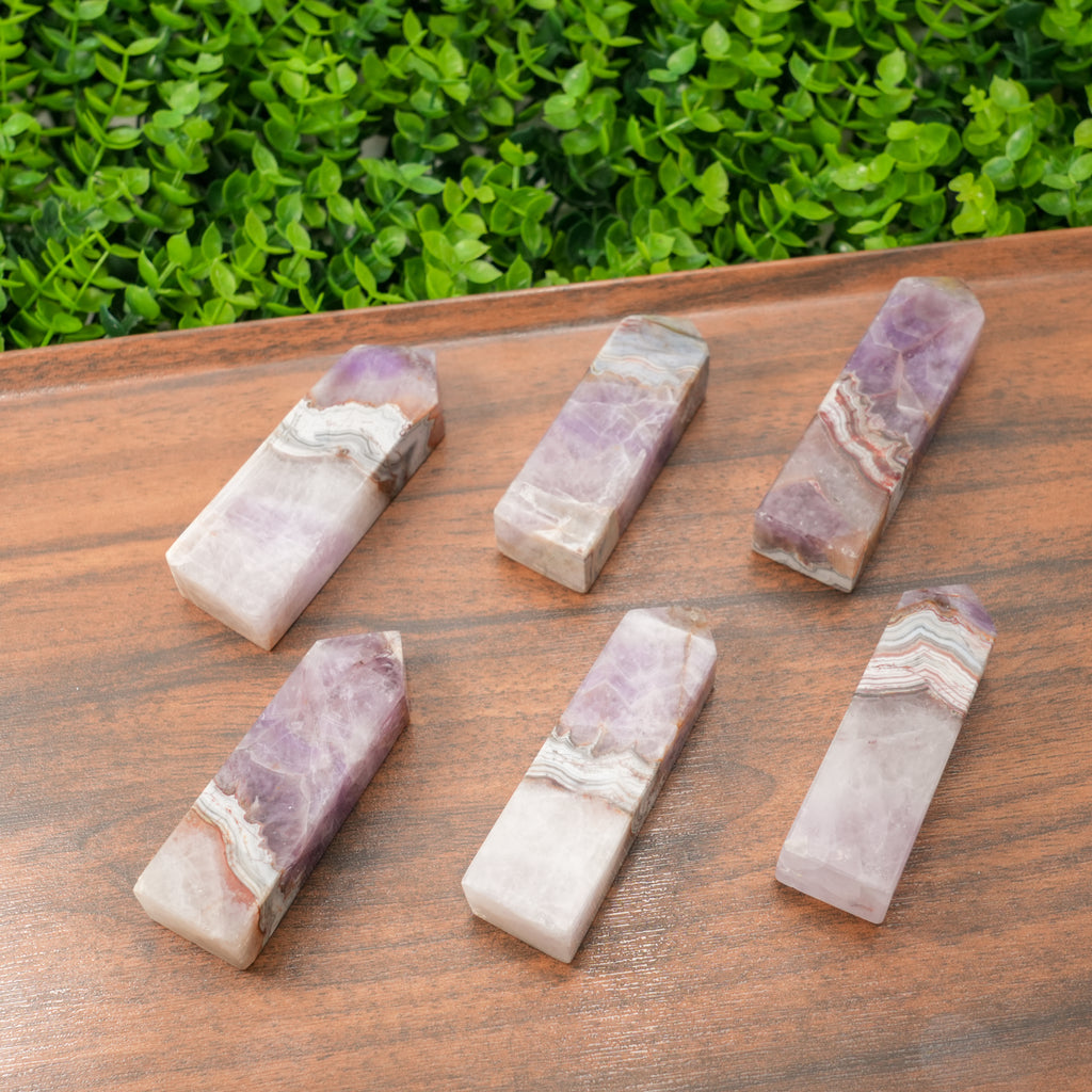 Dream Amethyst Tower - Chevron Pattern, Healing Crystal & Home Decor