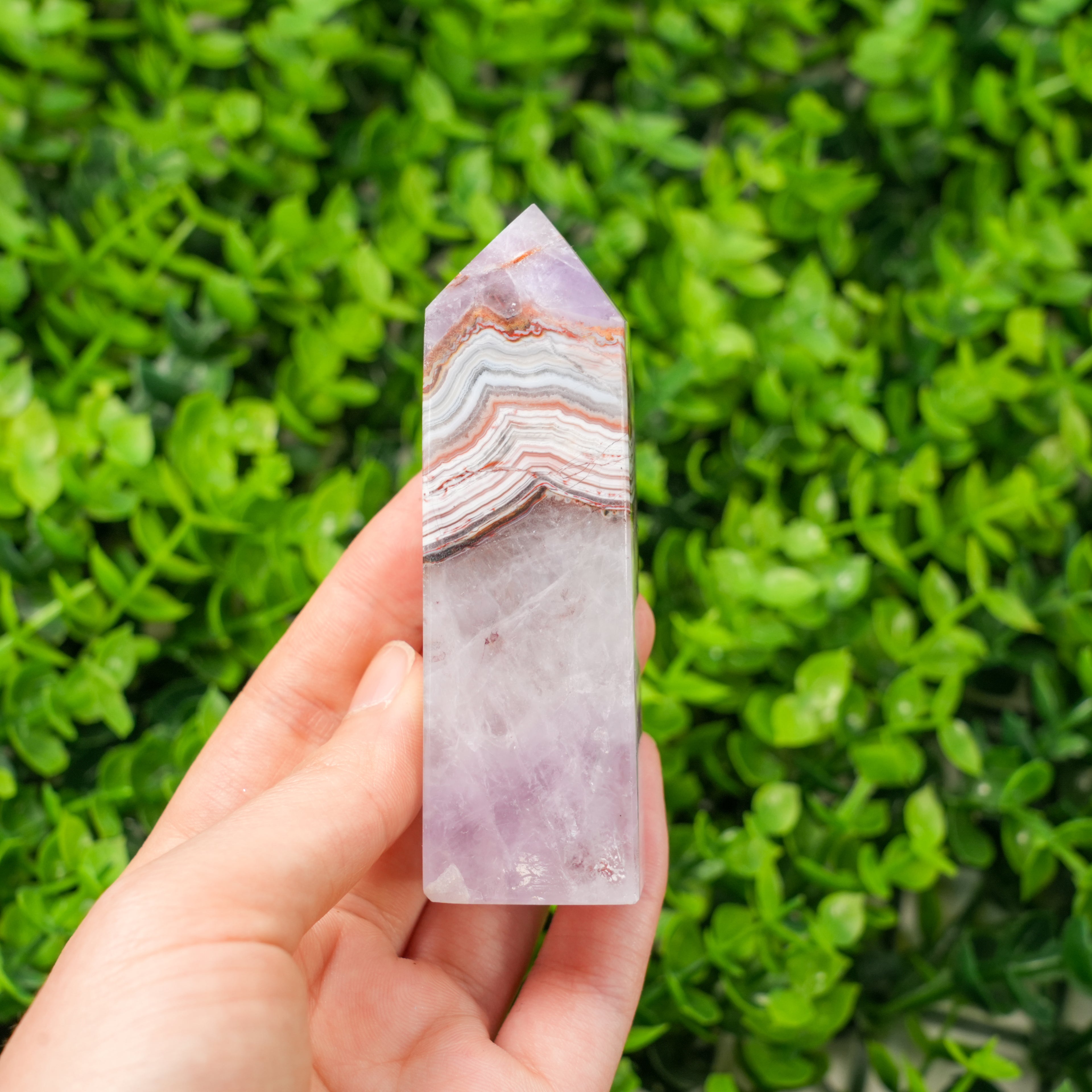 Dream Amethyst Tower - Chevron Pattern, Healing Crystal & Home Decor