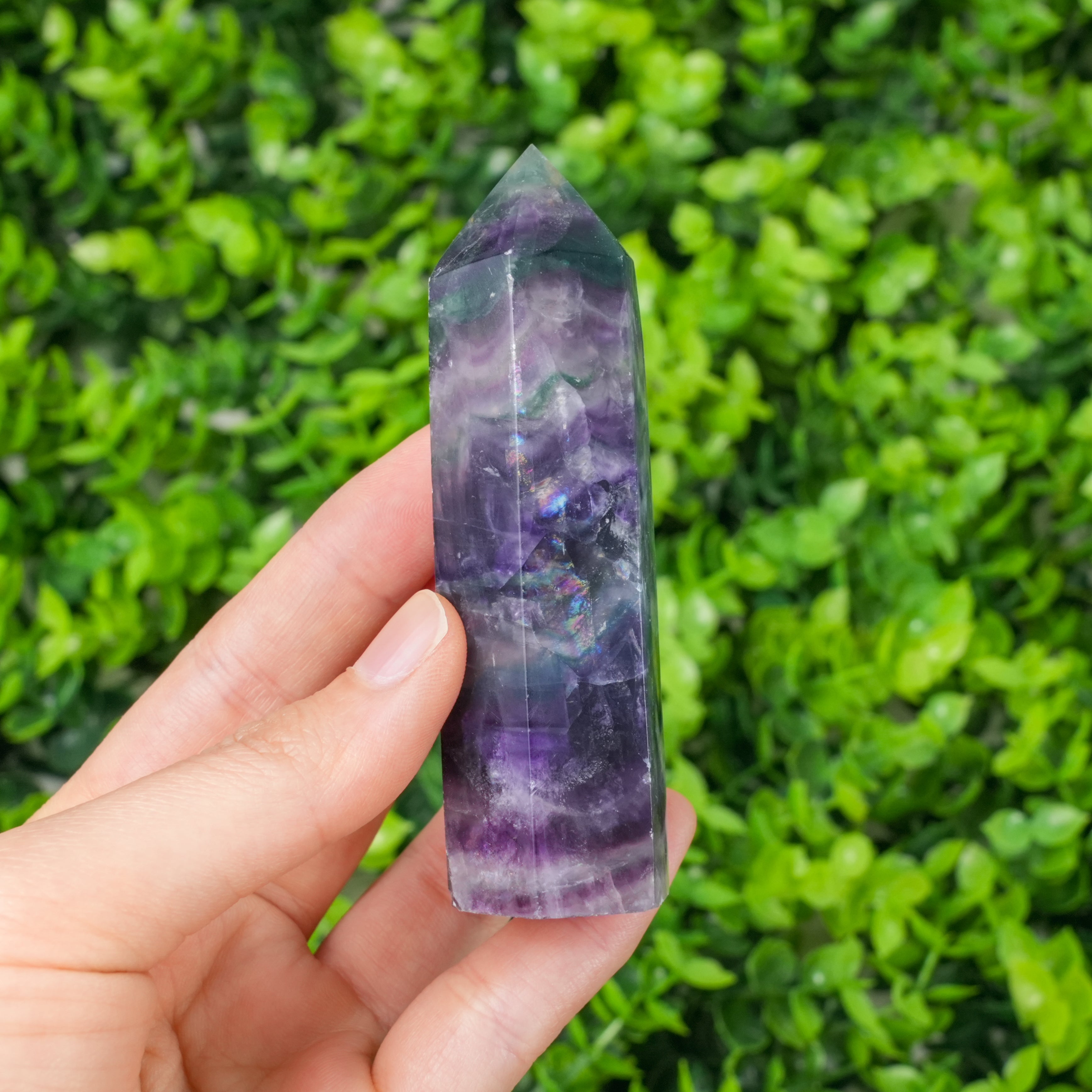 Rainbow Fluorite Crystal Point Tower | Polished Fluorite Wand for Healing & Home Decor