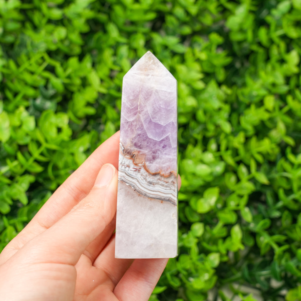 Dream Amethyst Tower - Chevron Pattern, Healing Crystal & Home Decor