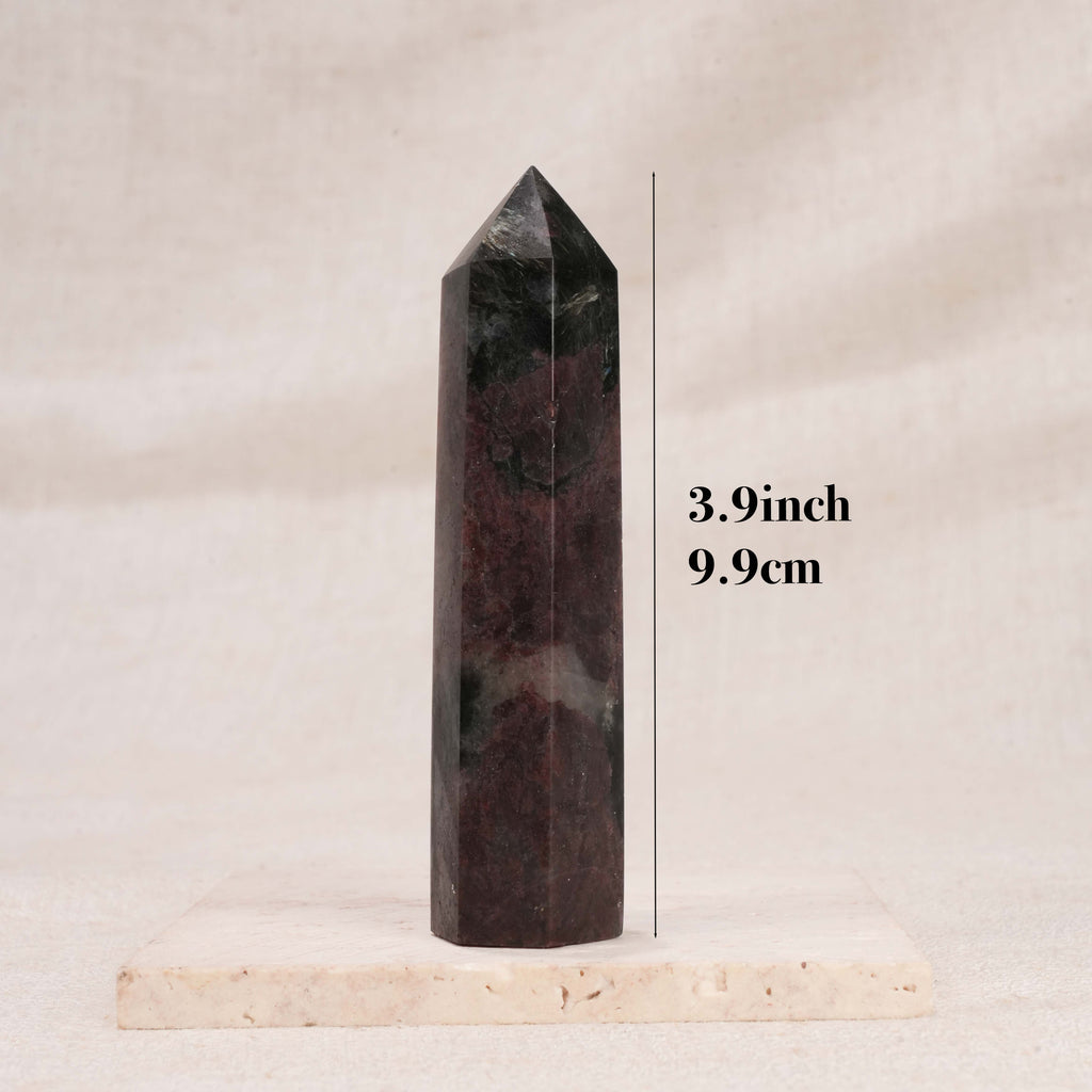Garnet in Black Matrix Crystal Tower | Polished Obelisk Point for Grounding & Passion