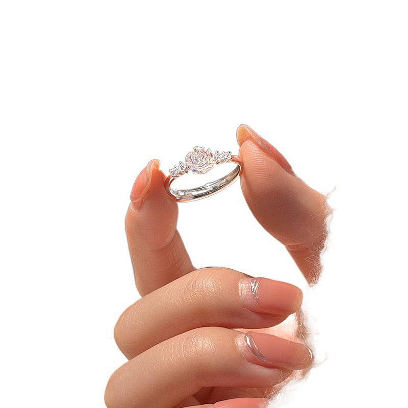 Light Luxury  Crystal White Rose Ring