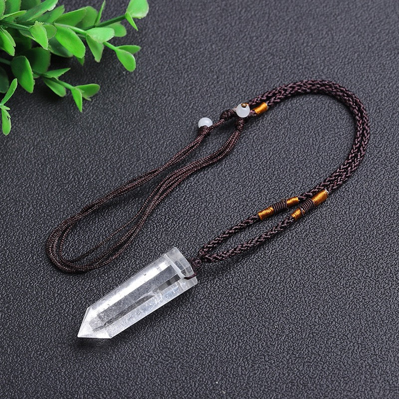 Clear Quartz Single Pointed Hexagonal Prism Pendant