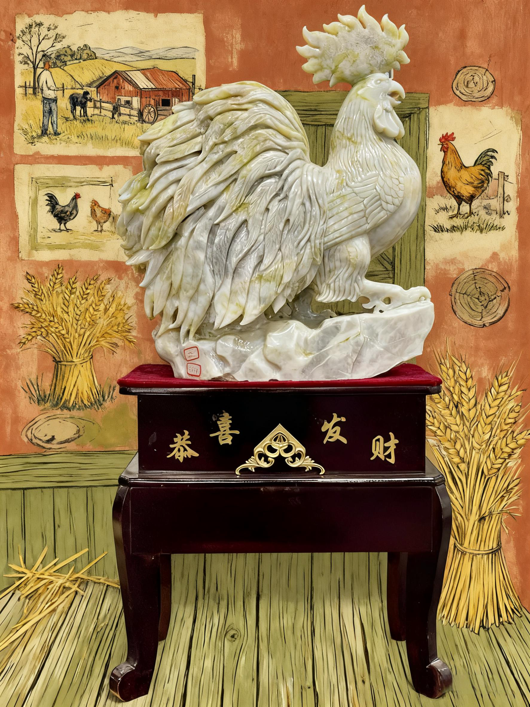 Nephrite Jade Rooster Carving