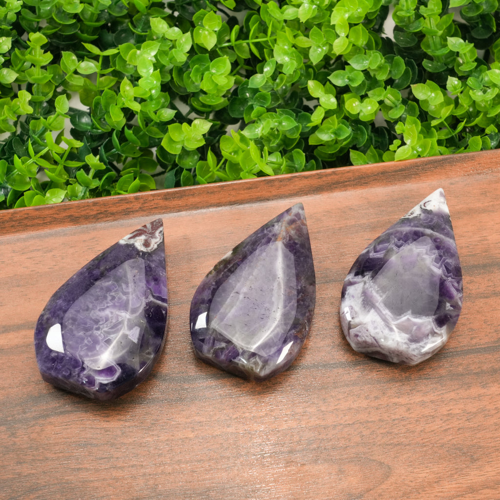 Natural Dream Amethyst Palm Stone | Polished Chevron Amethyst Worry Stone for Meditation & Sleep