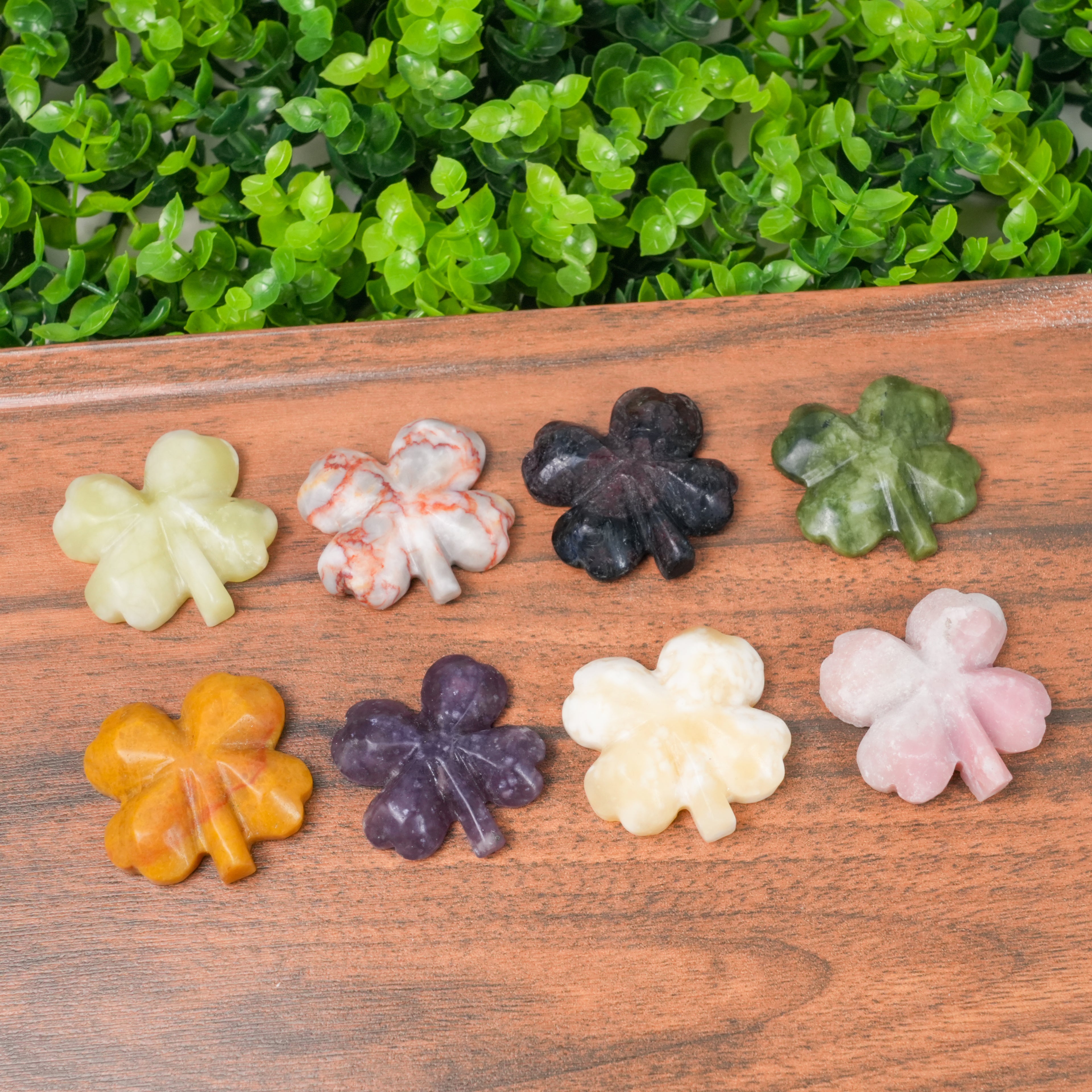 Crystal Clover Shamrock - Natural Hand-Carved Stone for Luck & Positive Energy