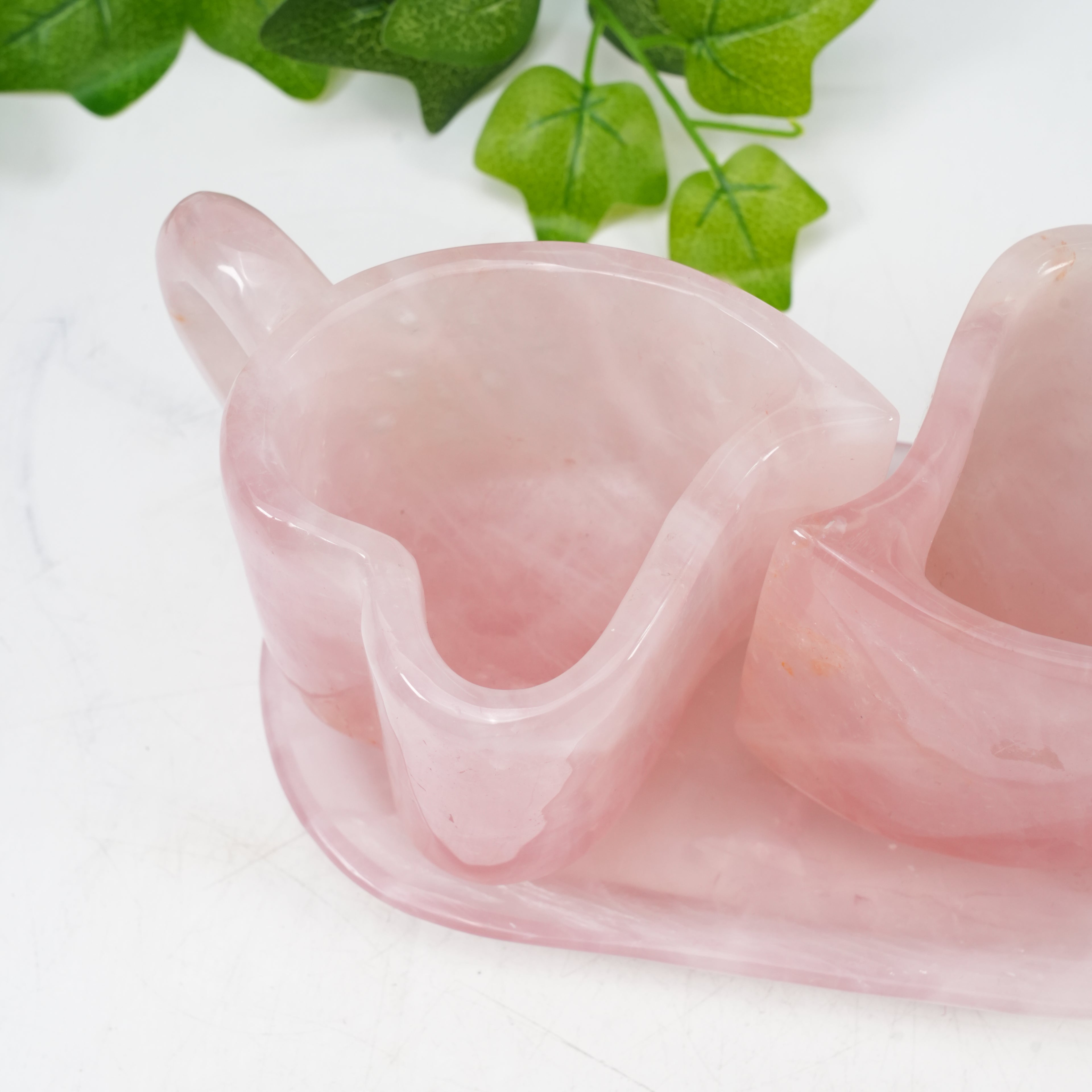 Natural Rose Quartz Heart Shaped Couple Cup Set With Saucer | Hand Carved Healing Crystal Drinkware, Unique Love Gift