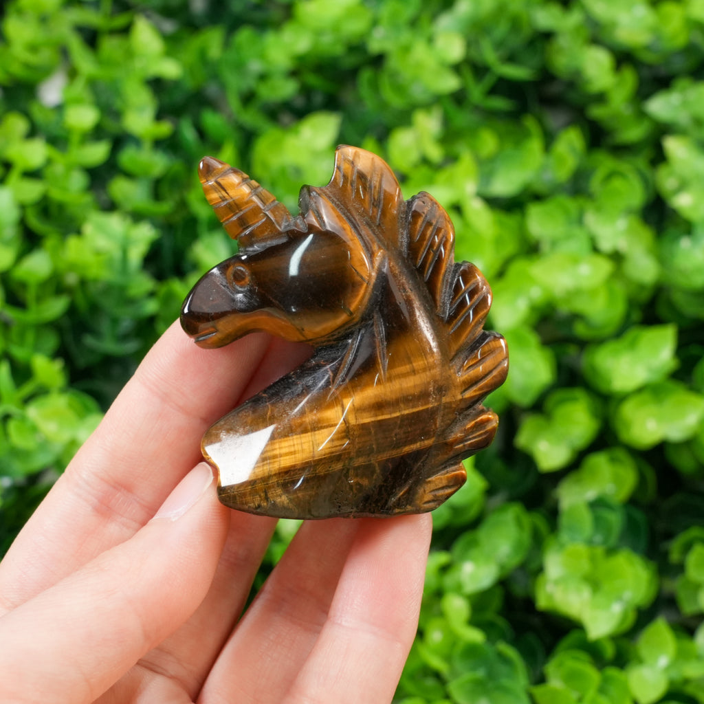 Tiger Eye Unicorn Carving | Handcrafted Crystal Figurine, Spiritual Talisman & Home Décor