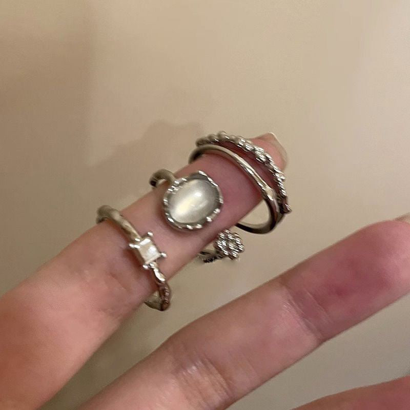 Light Luxury Niche Design Double-Layer Moonstone Ring