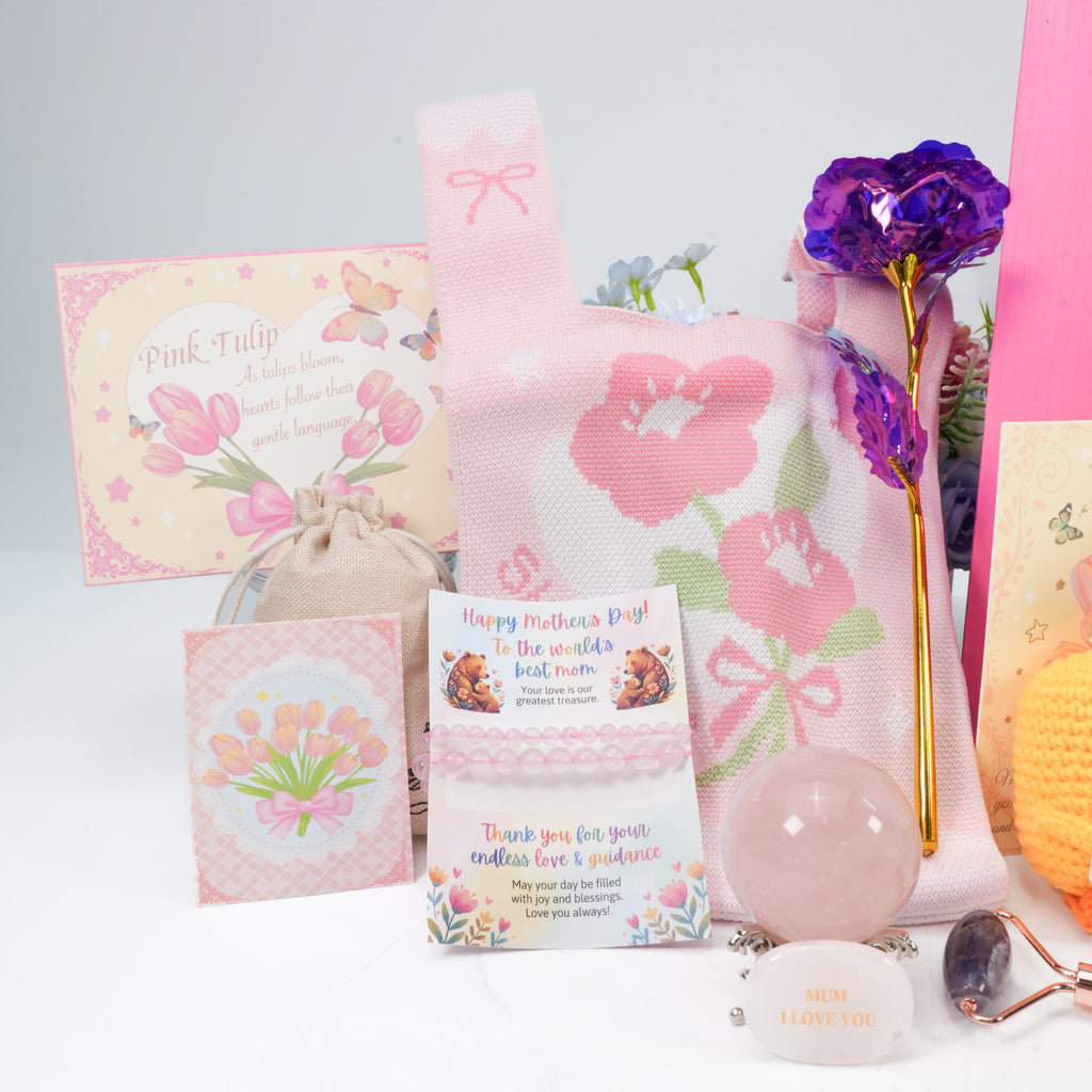 Mother’s Day Crystal Gift Set - Healing Rose Quartz & Amethyst Spa Box, Spiritual Wellness Gift for Mom, Grandma, Wife