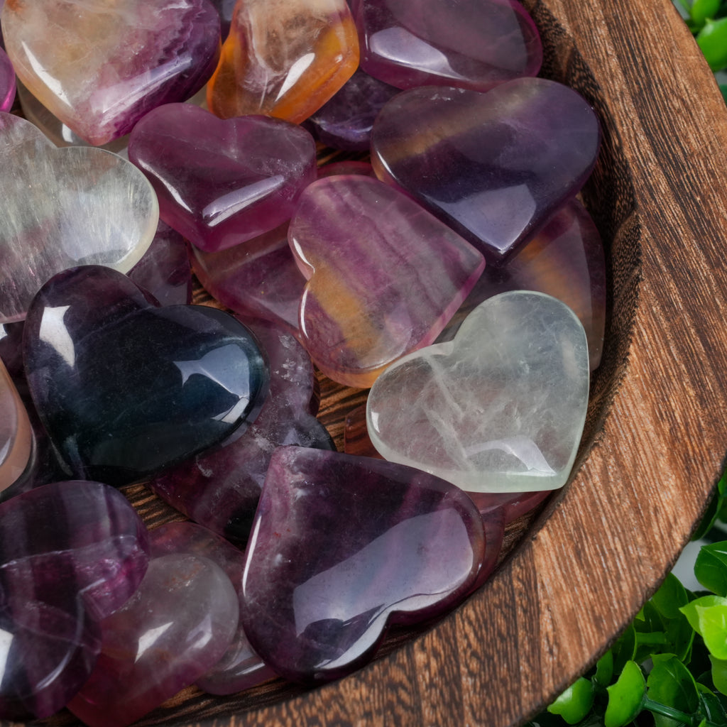 Purple Fluorite Heart Crystal | Polished Fluorite Palm Stone for Emotional Healing & Focus
