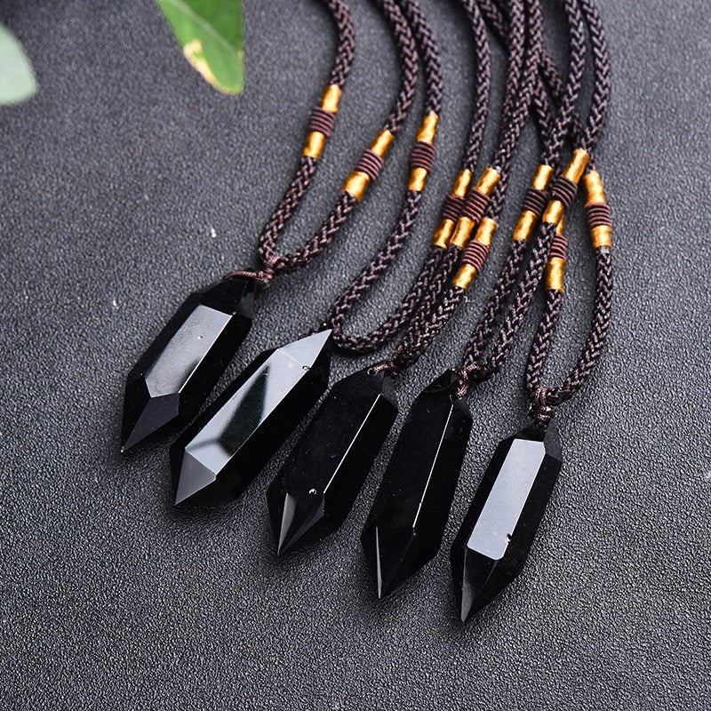 Obsidian Double Pointed Column Pendant