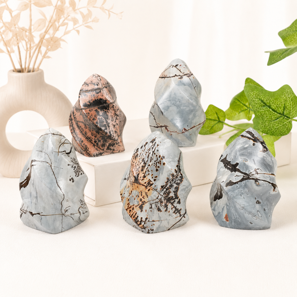 Picture Jasper Flame Carving, Polished Freeform Crystal Flame for Home Decor & Energy Work