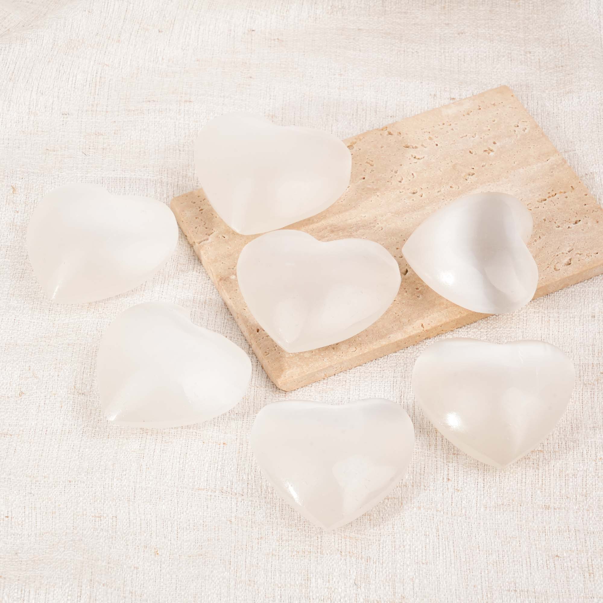 Selenite Heart Palm Stone