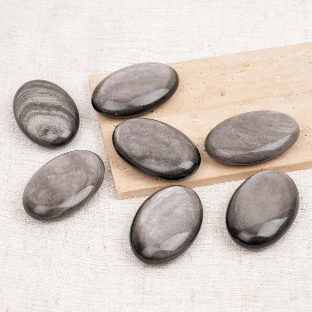 Silver Obsidian Palm Stone
