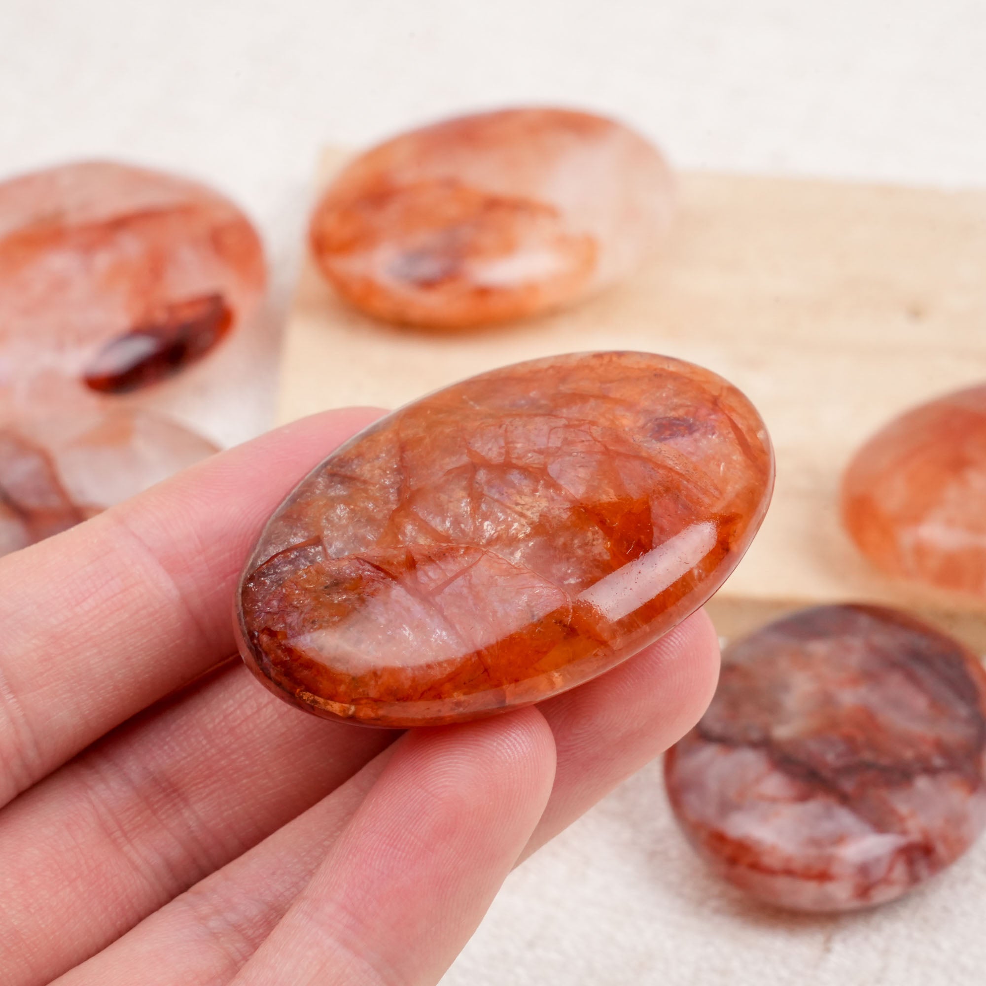 Red Fire Quartz Palm Stone