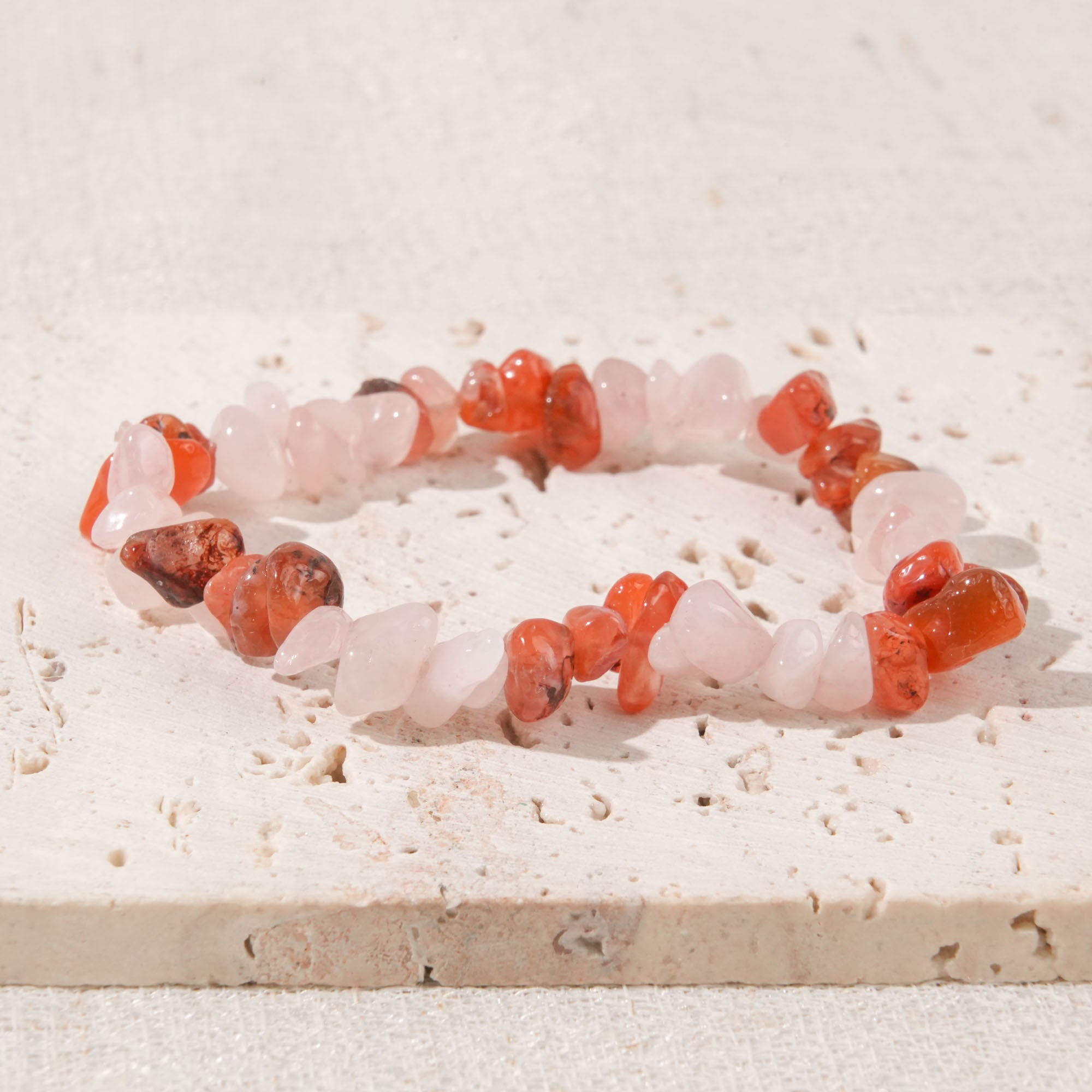 Carnelian and Rose Quartz Chip Bracelet