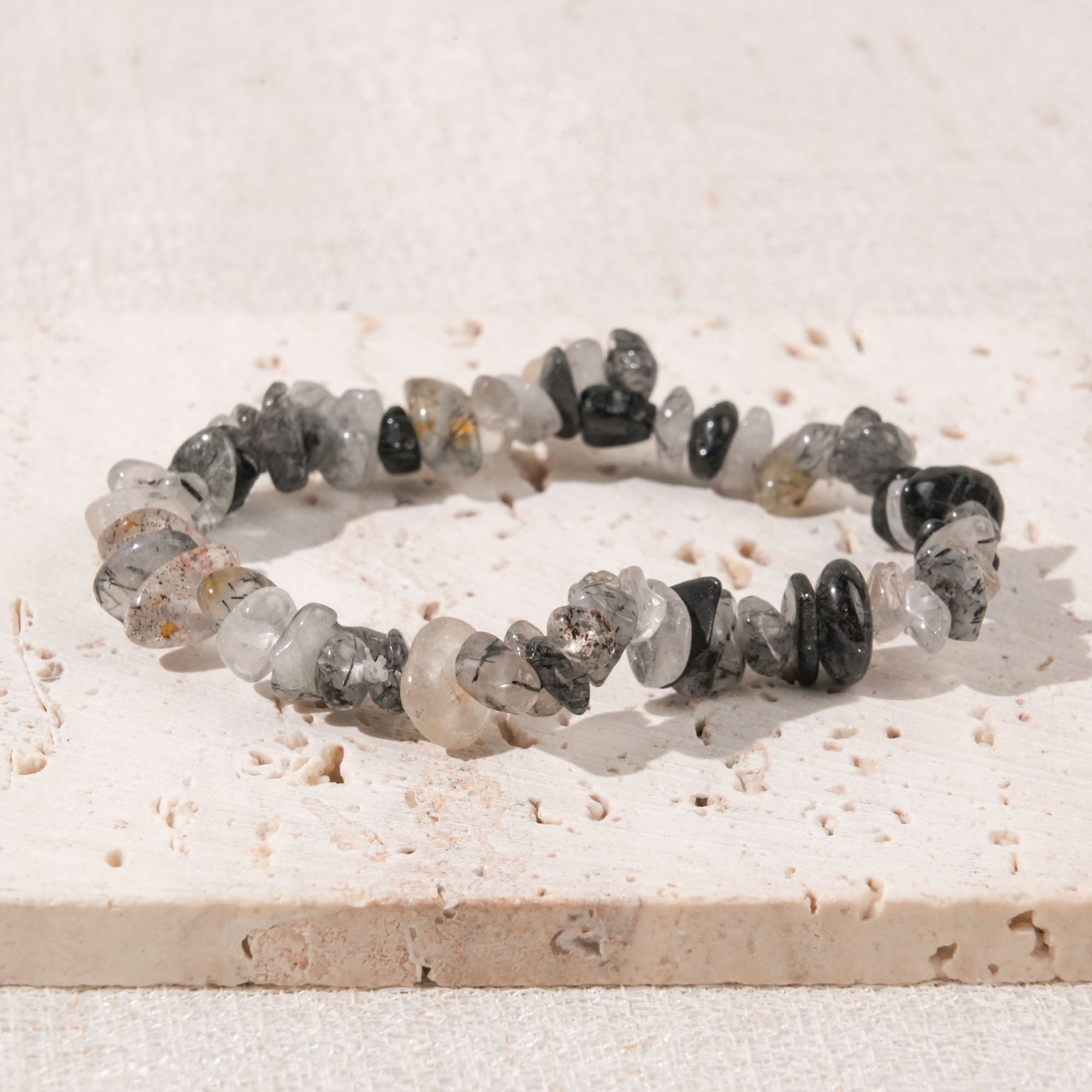 Black Rutiled Quartz Chip Bracelet