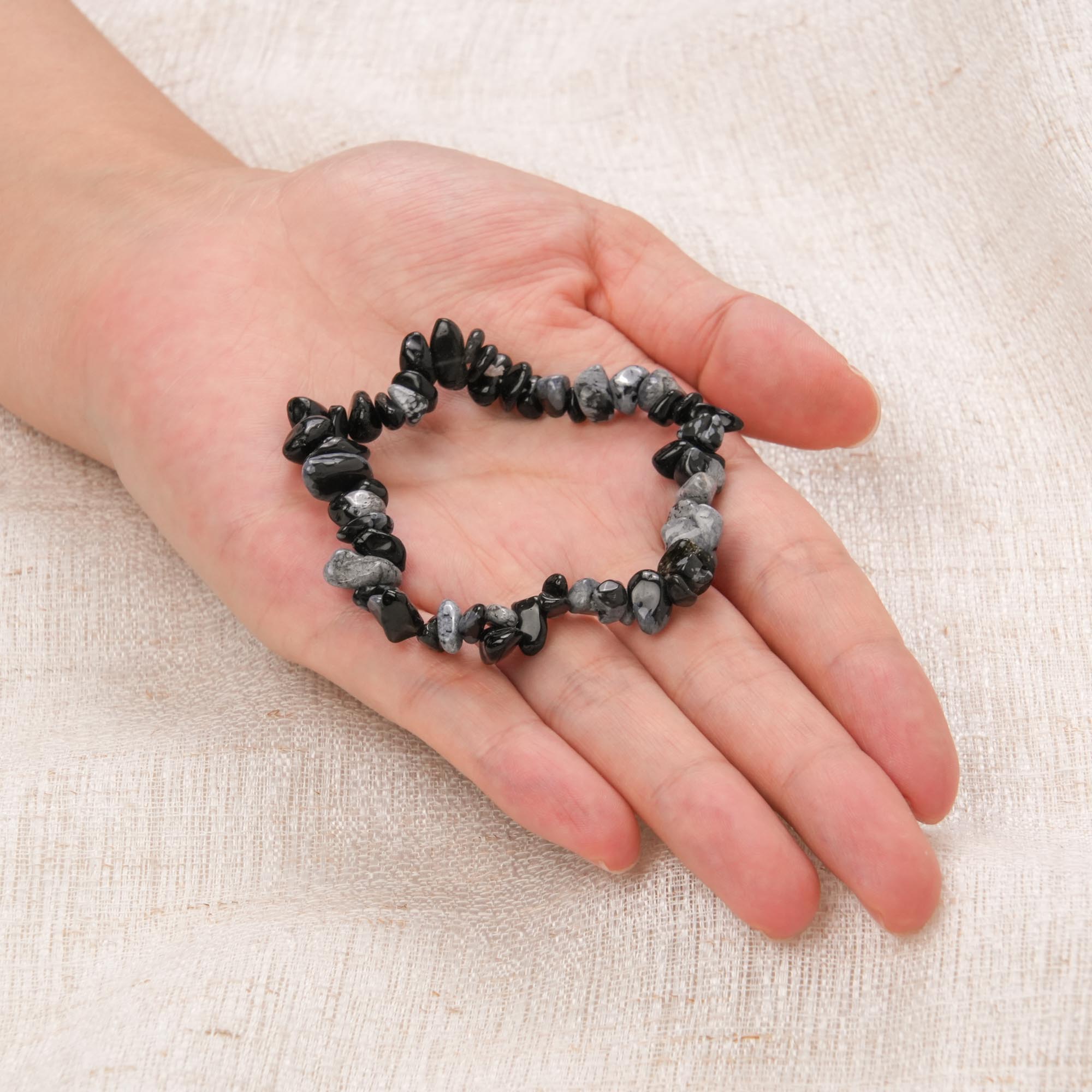 Snowflake Obsidian Chip Bracelet